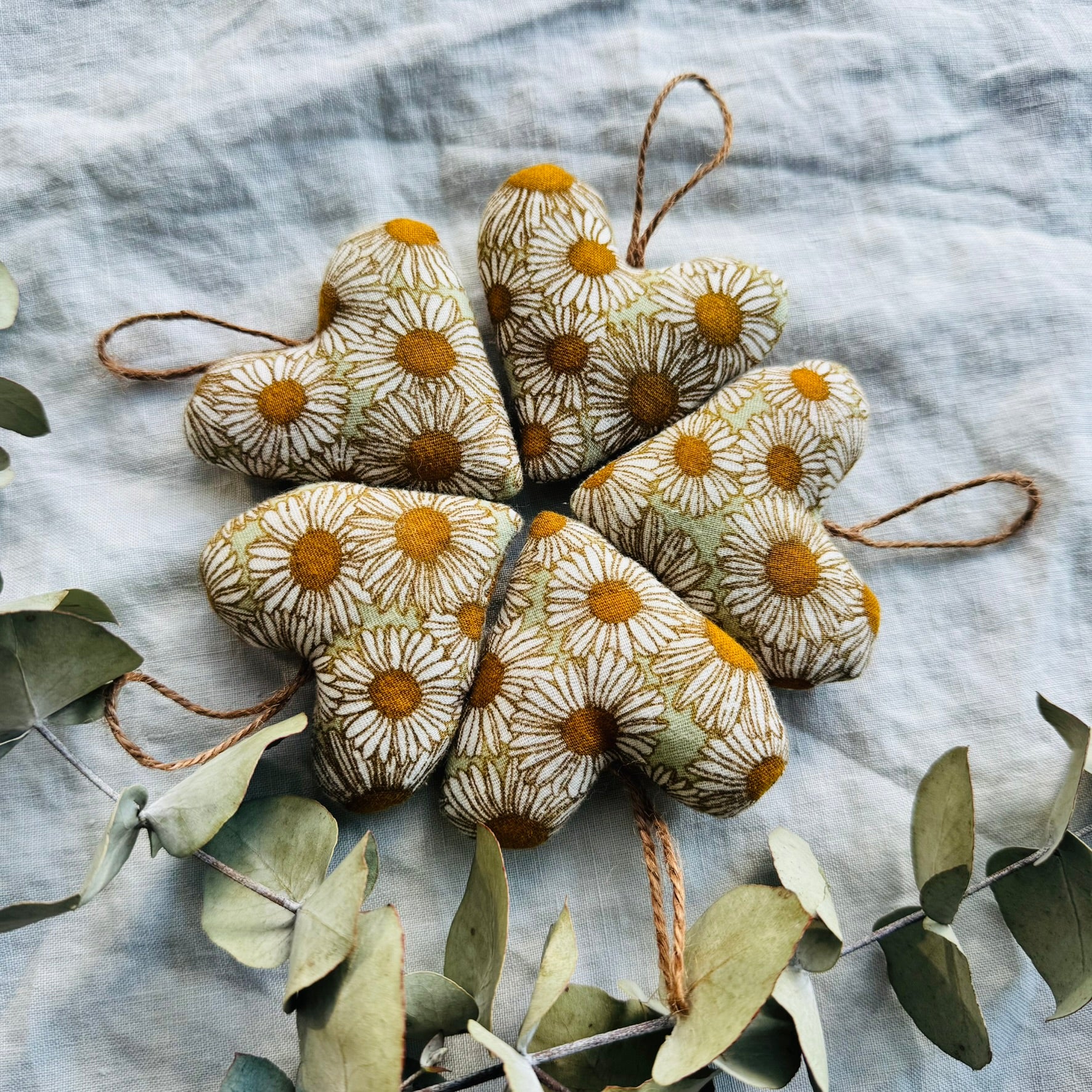 Chamomile Hearts - handmade with wool filling