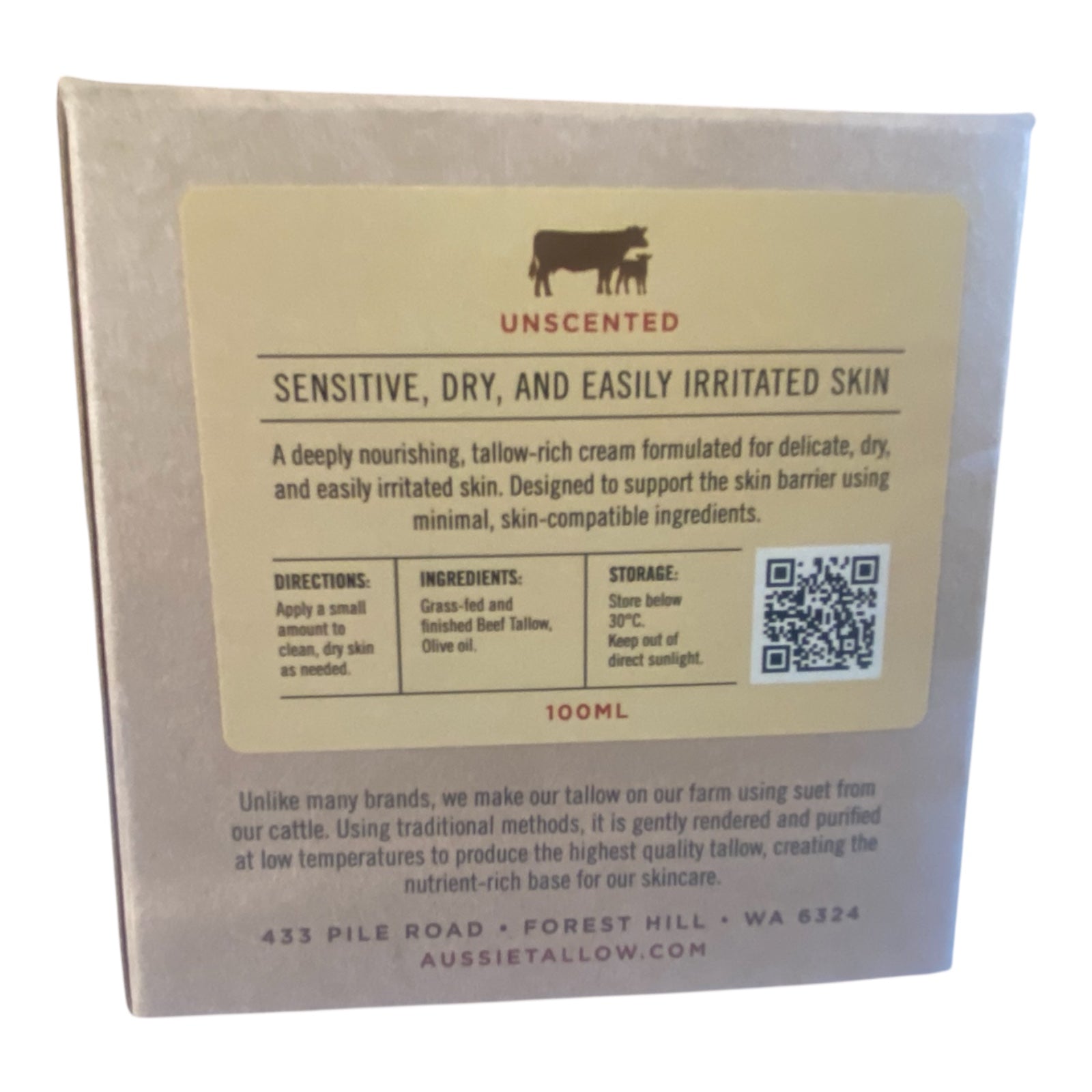 TALLOW BALM ORGANIC 100ml Grass Fed/Whipped/Tallow Skin Cream/Grass Fed Tallow