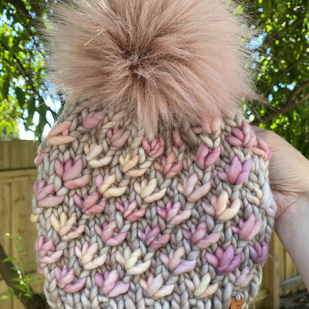 Ladies Beanie, Pink PomPom Knitted beanie