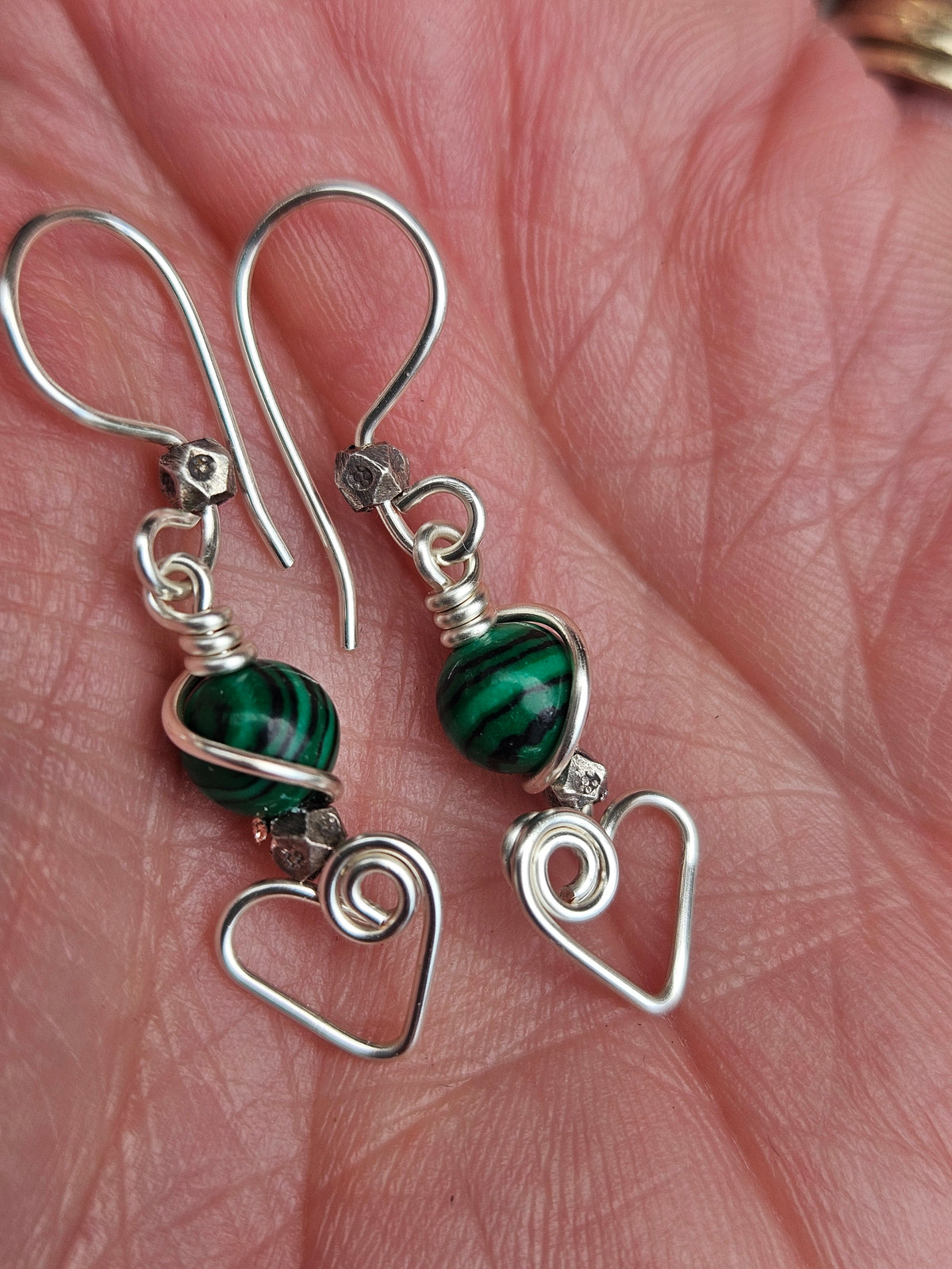 💚 Malachite & Thai Silver Heart Earrings
