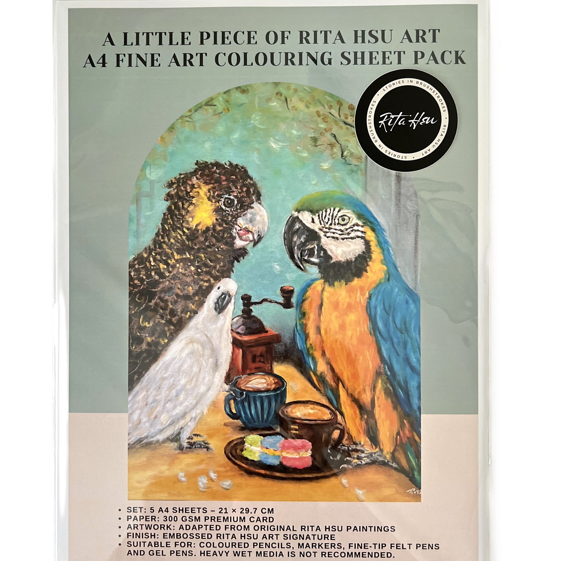 A4 Fine Art Colouring Collection | 5 Bird Designs Per Pack