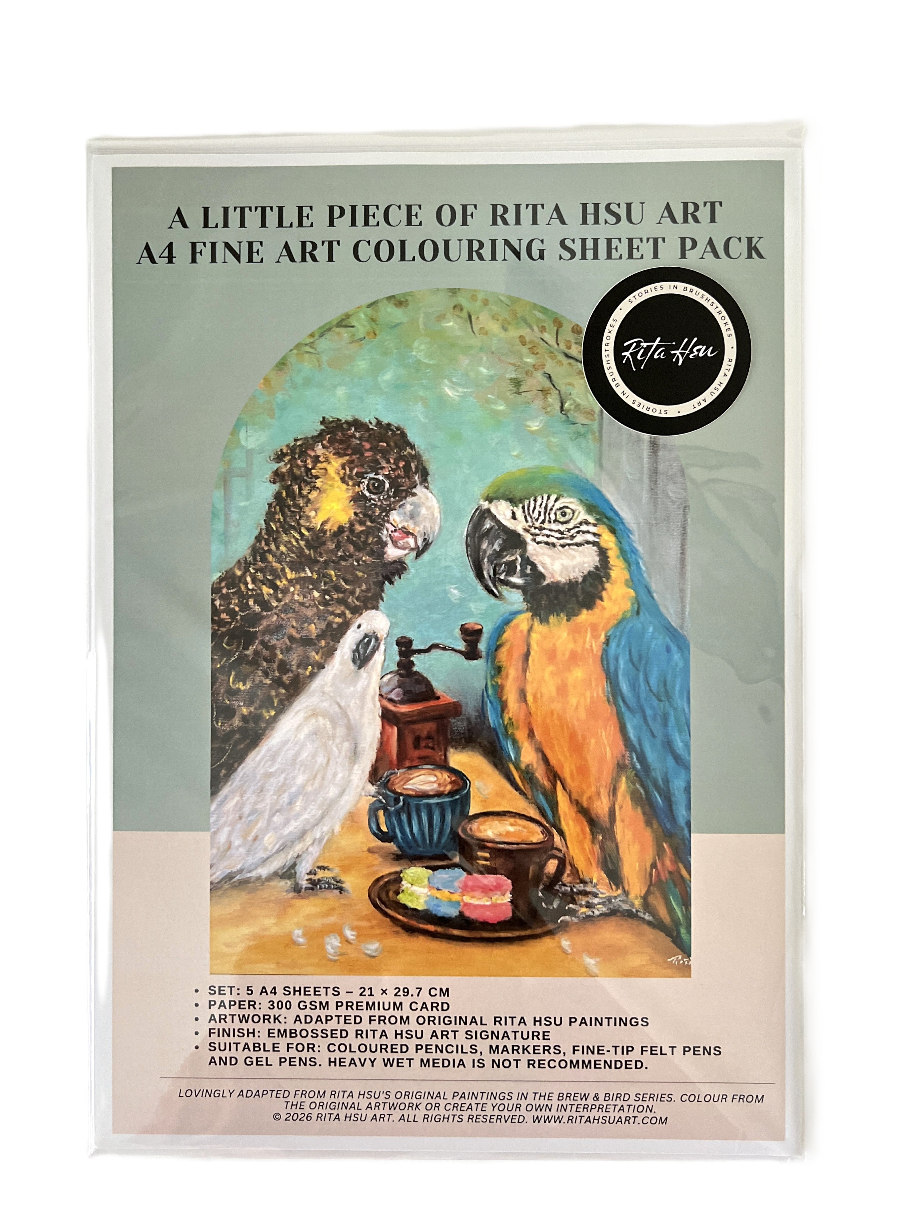 A4 Fine Art Colouring Collection | 5 Bird Designs Per Pack