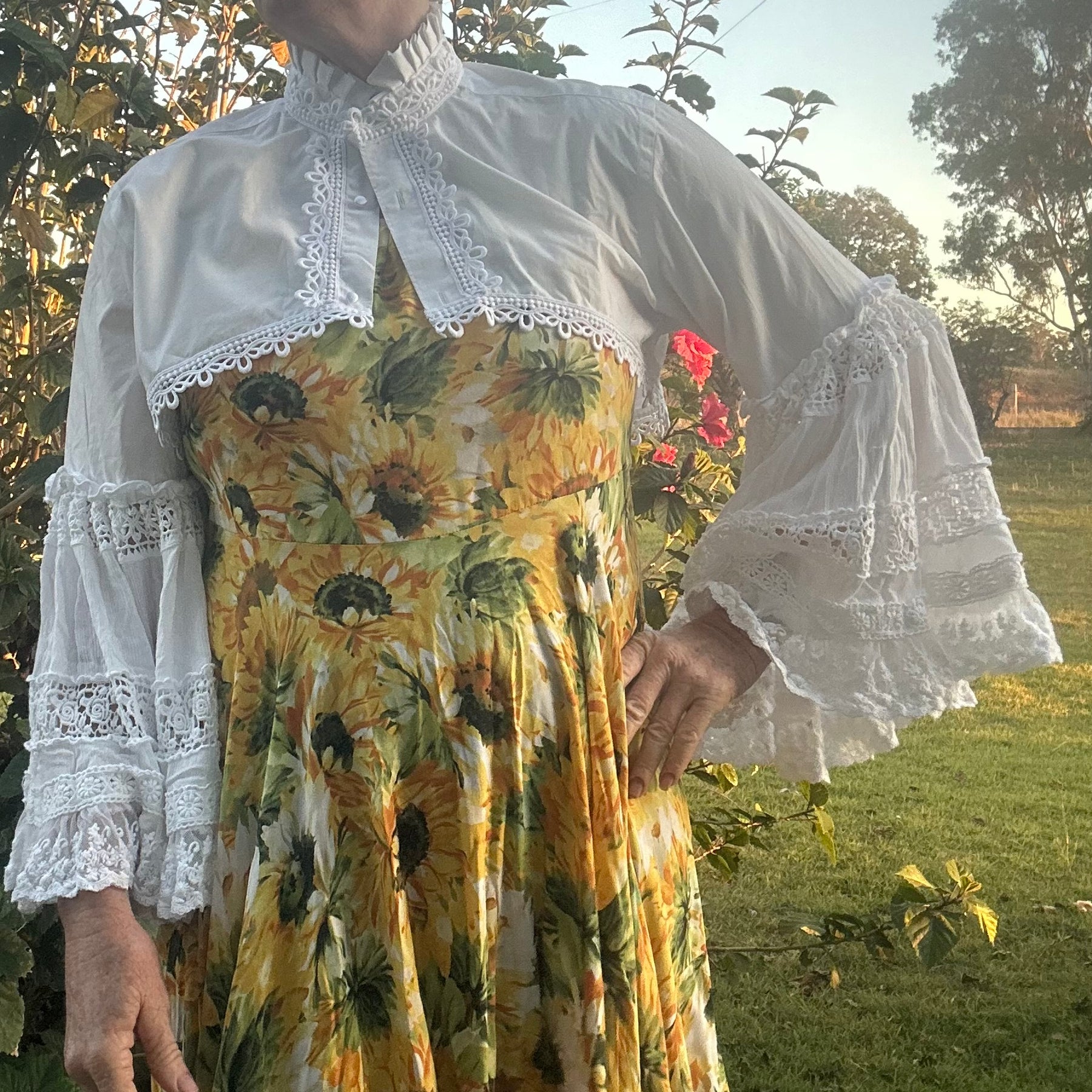 Upcycled White Cotton Bolero Layered Lace Sleeves
