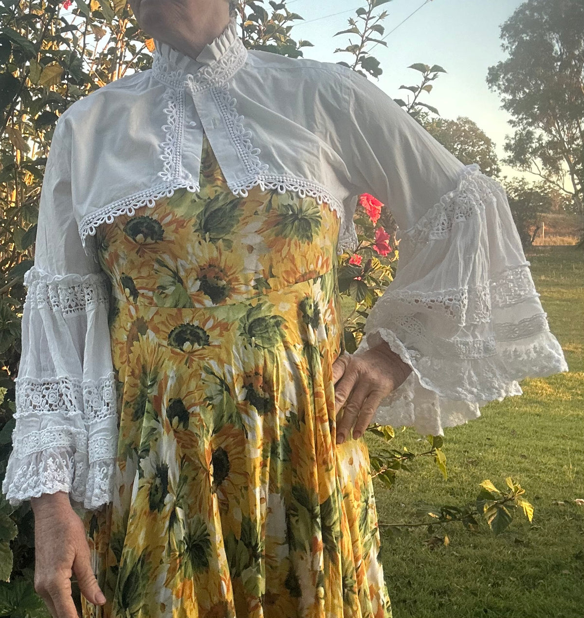 Upcycled White Cotton Bolero Layered Lace Sleeves
