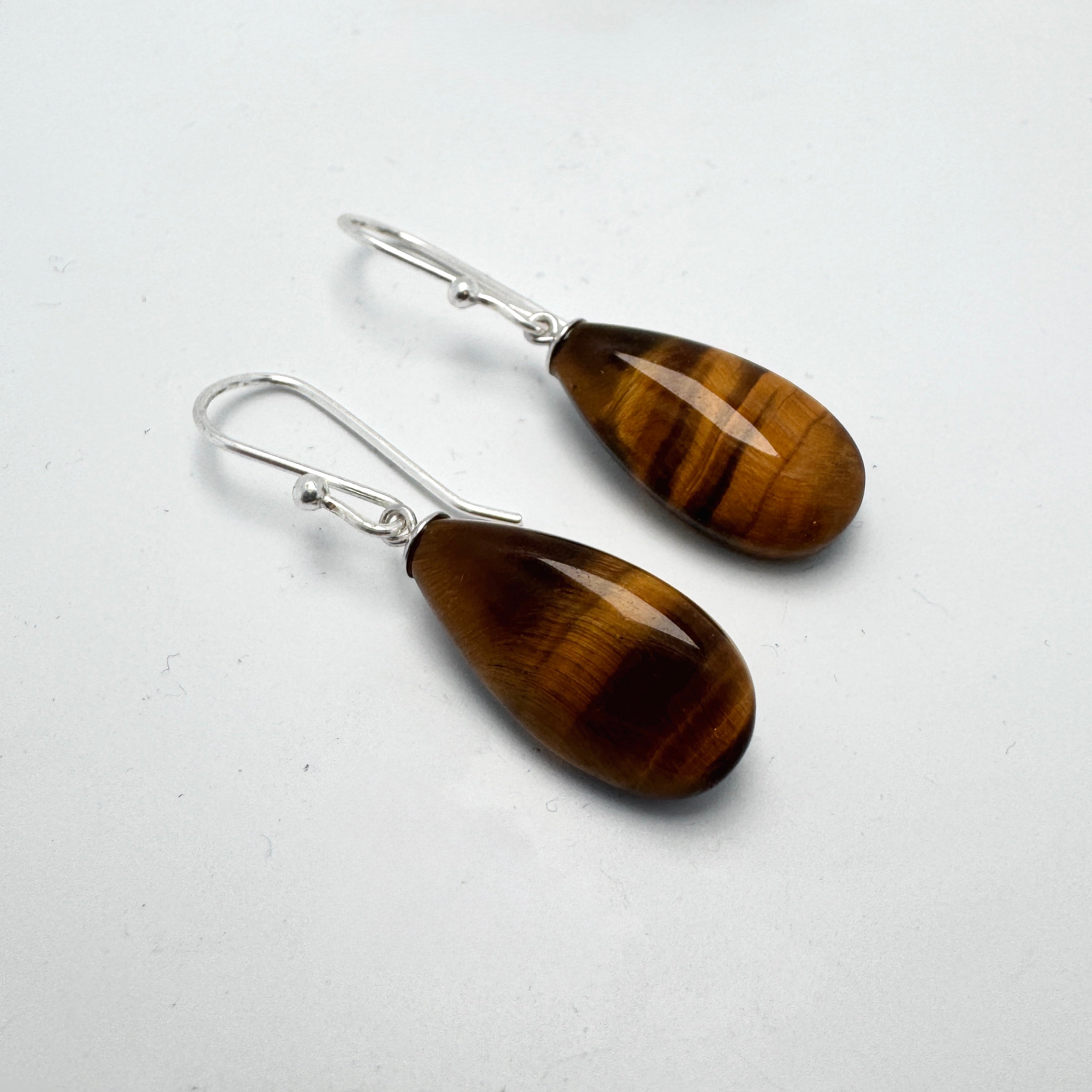 Tiger eye drop sterling silver earrings