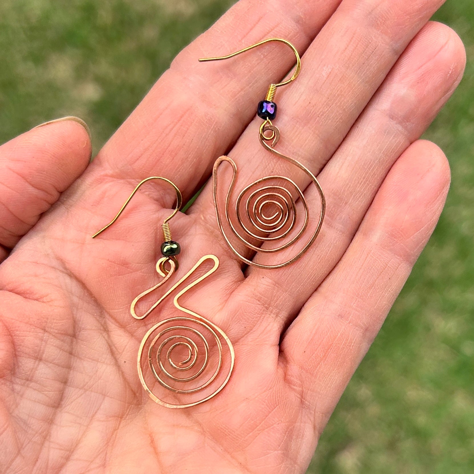 'Copper Queen' Mismatched Copper Dangle Earrings
