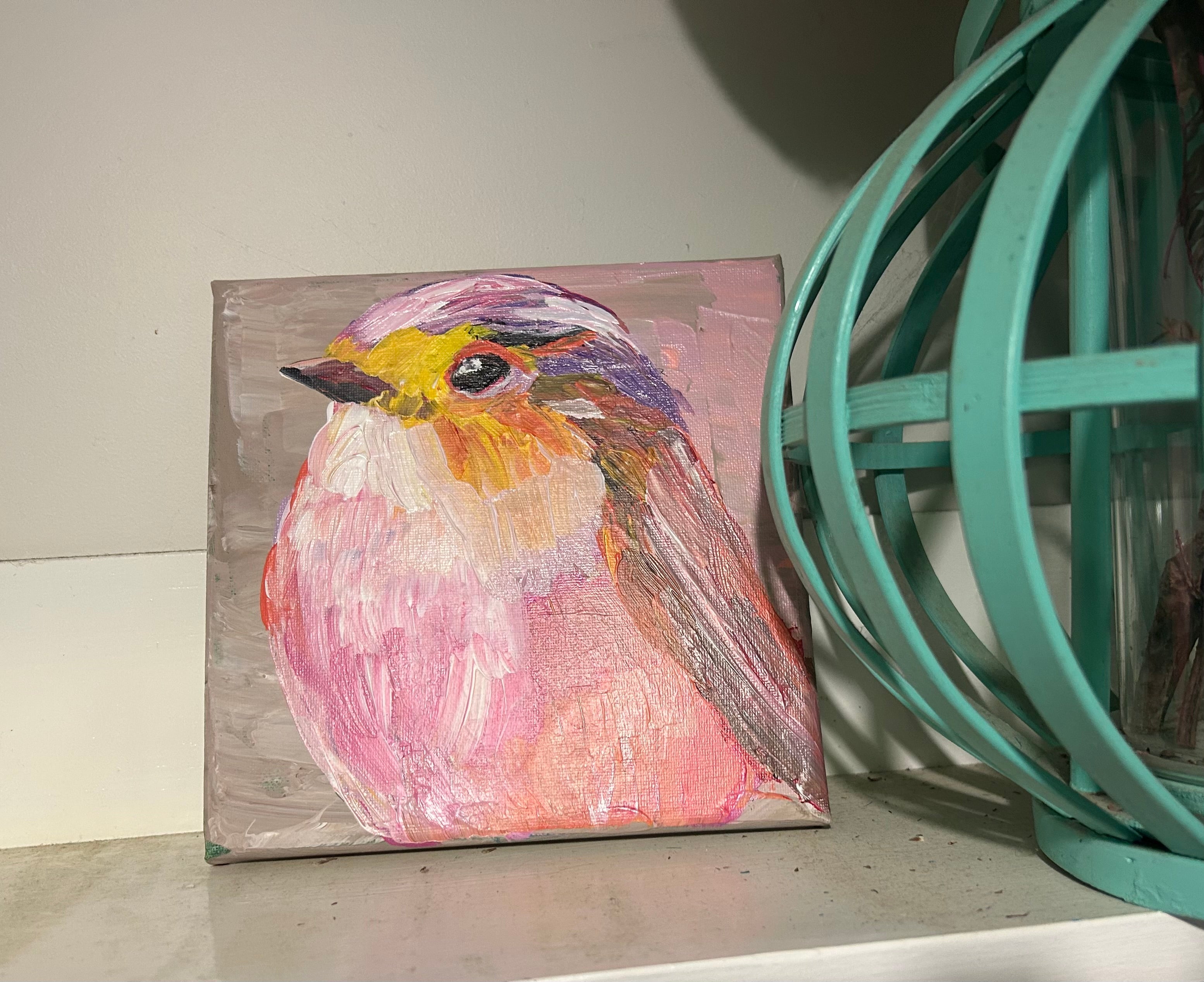 Pink Robin Wall Art Original Painting