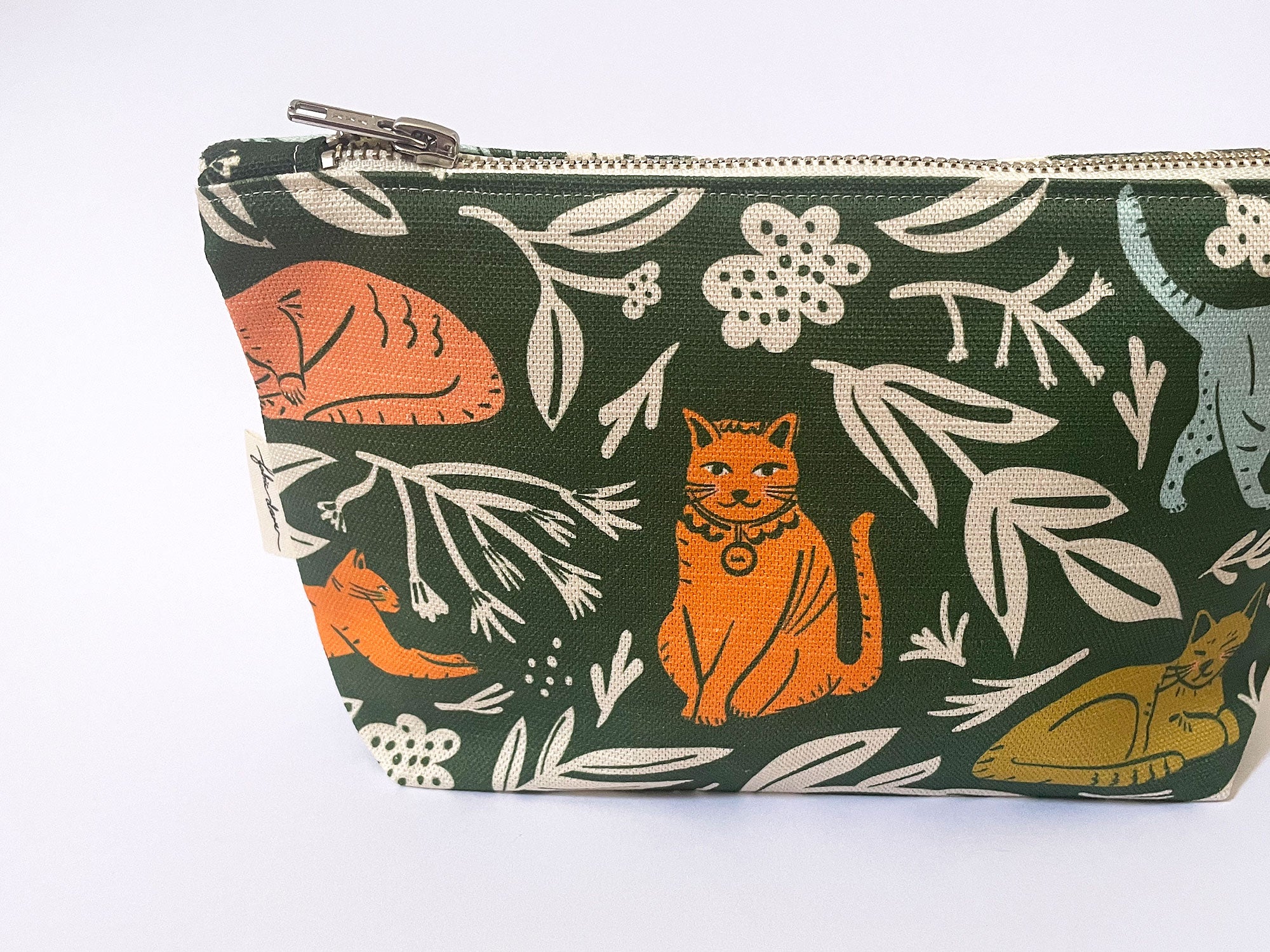 Make-up, Travel, Clutch, Handmade Fabric Zip Purse - Cats