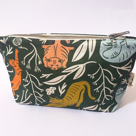 Make-up, Travel, Clutch, Handmade Fabric Zip Purse - Cats