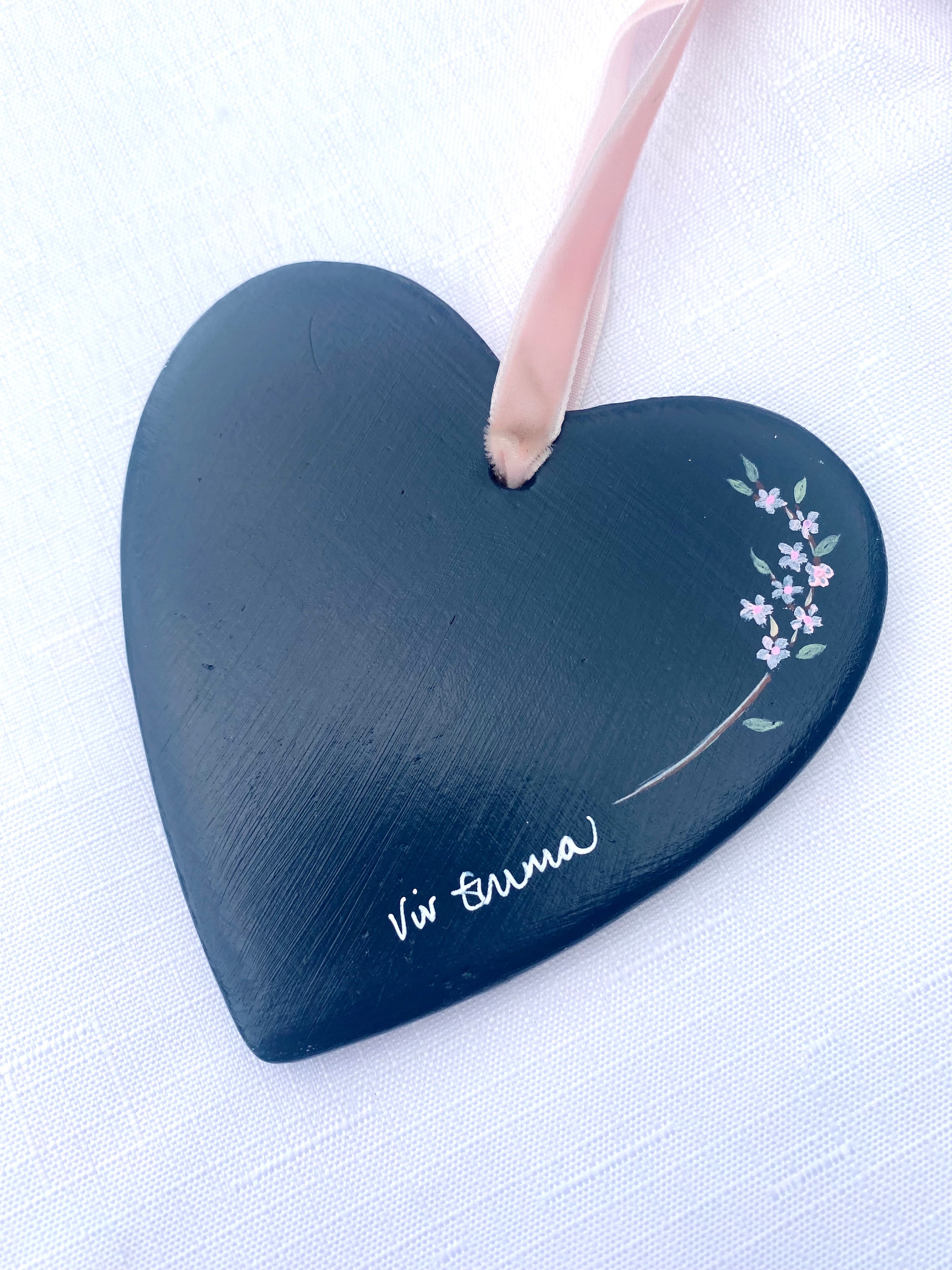 Hand-Painted Ceramic Heart Decoration - Fairywren Pair
