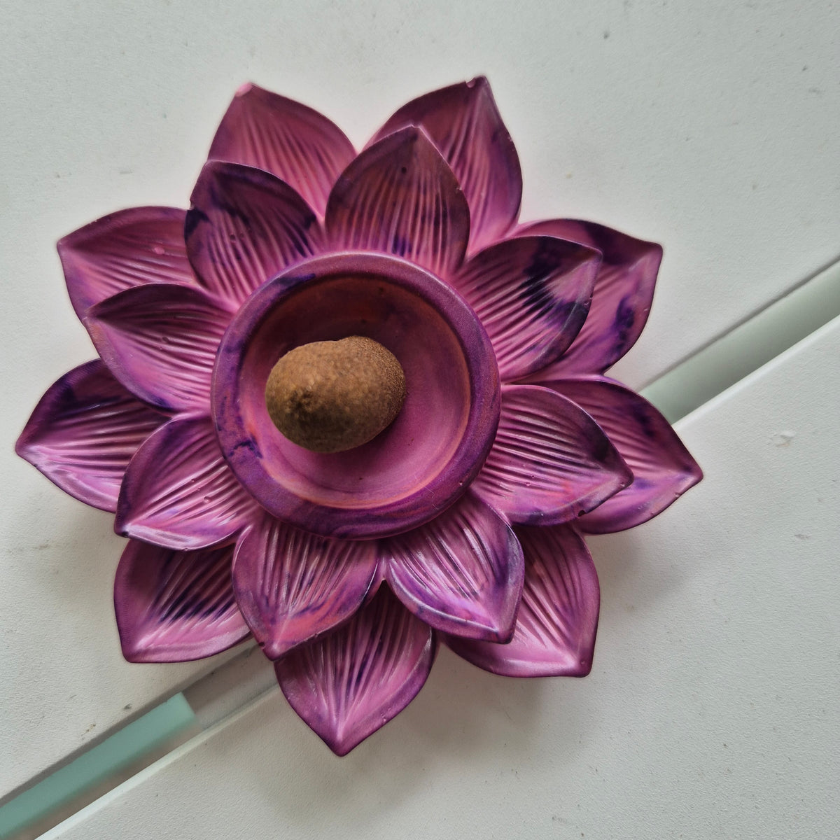 Purple eco-concrete lotus incense cone holder