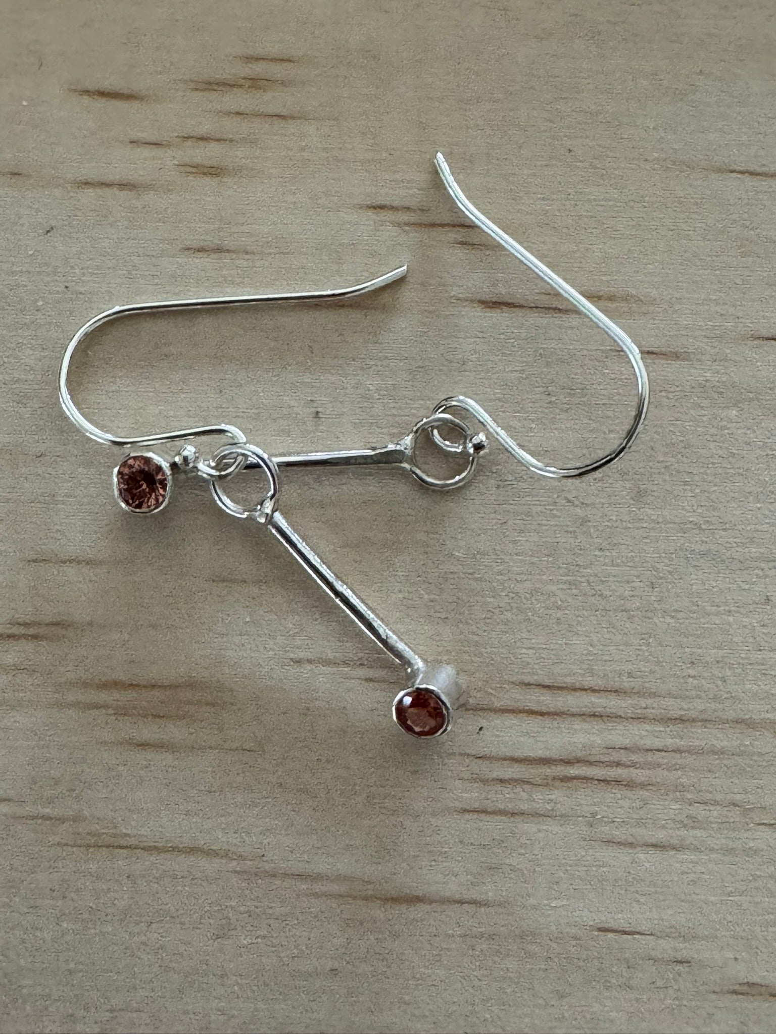 Sterling Silver 925 Lab Grown Padparadscha Sapphire 2cm Drop Earrings Handmade