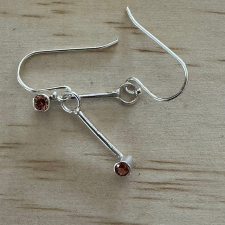 Sterling Silver 925 Lab Grown Padparadscha Sapphire 2cm Drop Earrings Handmade