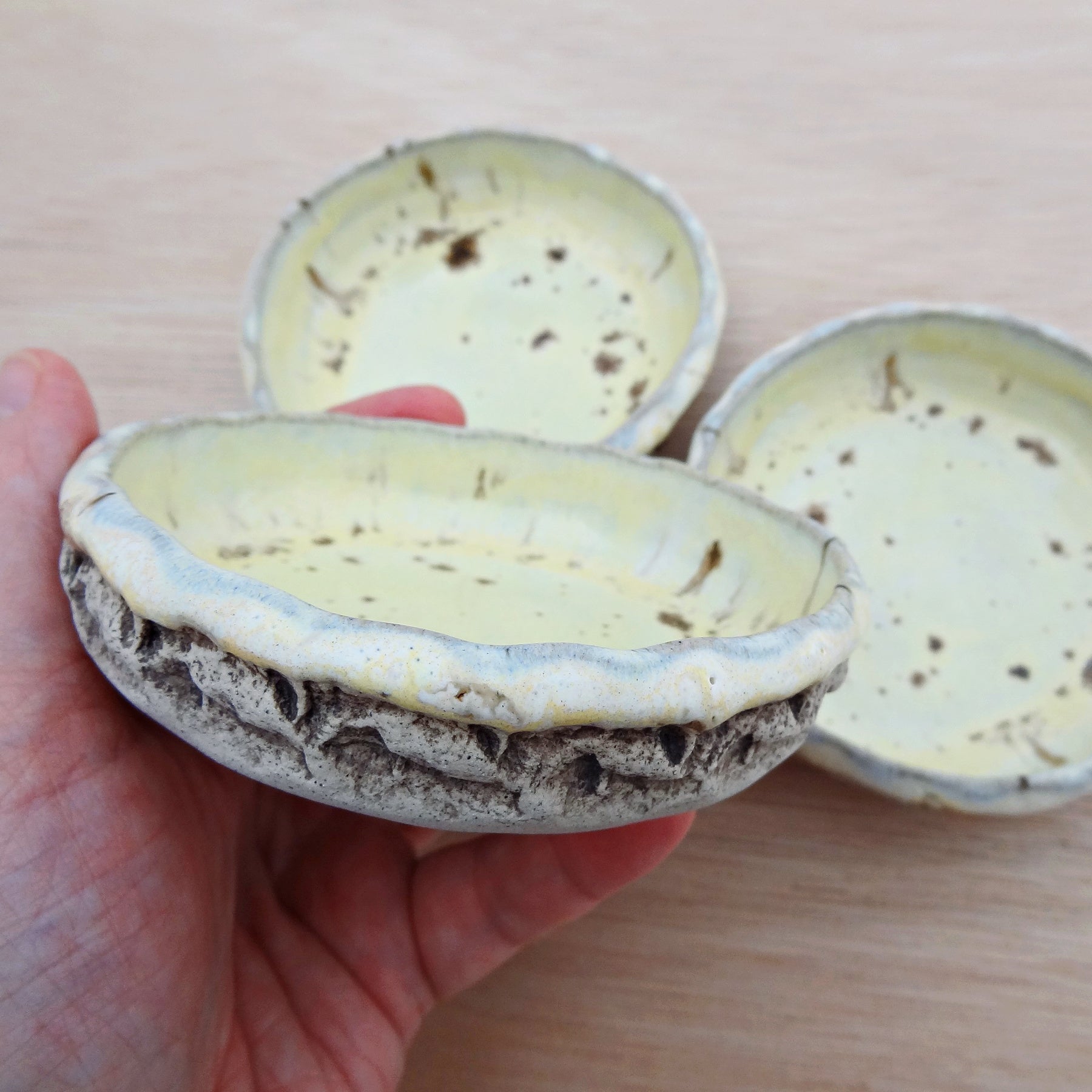 Handmade Yellow Ceramic Dipping Bowl Set of 3 – Rustic Sauce Dishes – Condiment, Tapas Bowls