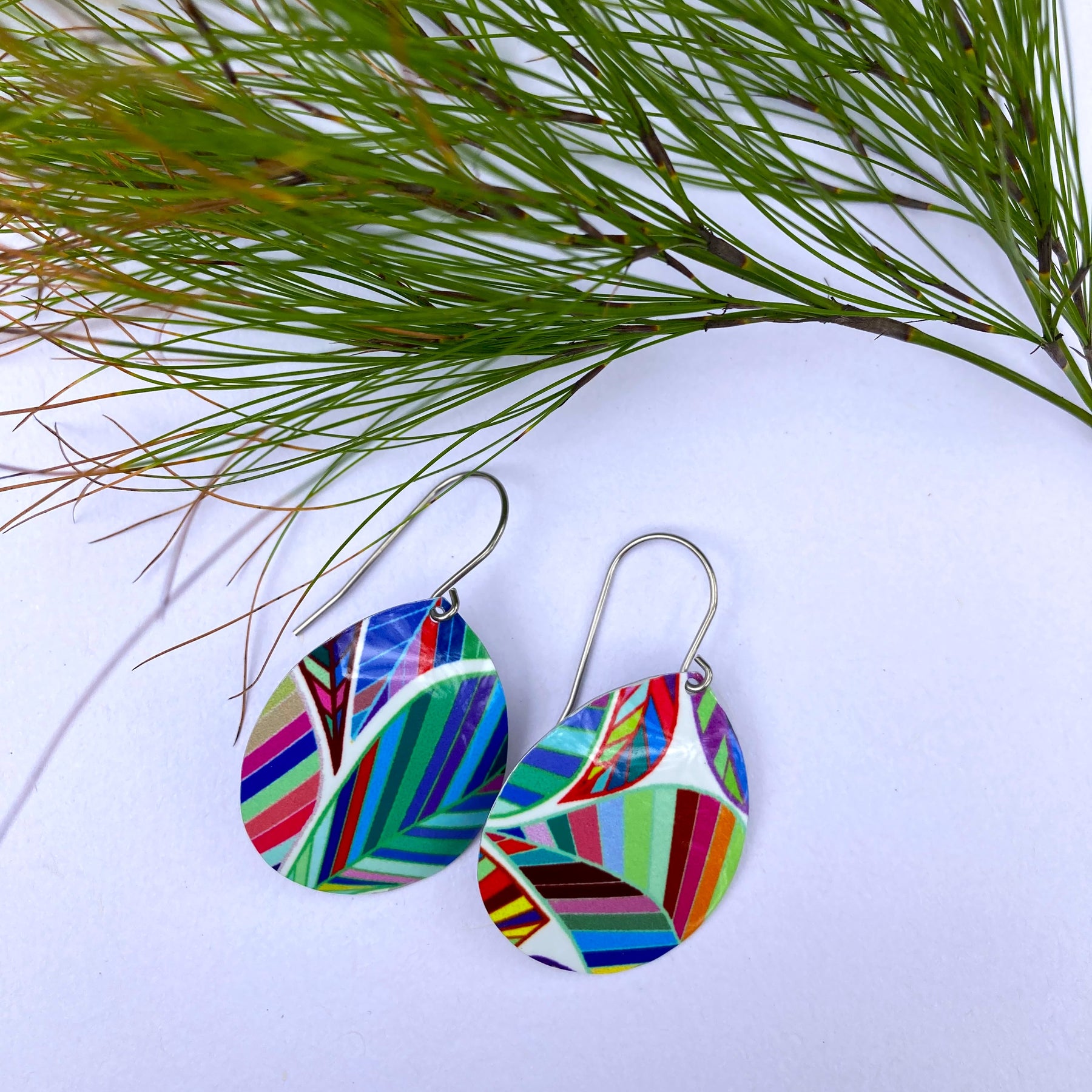 Sublimation printed aluminium earrings - Painted Plume Collection