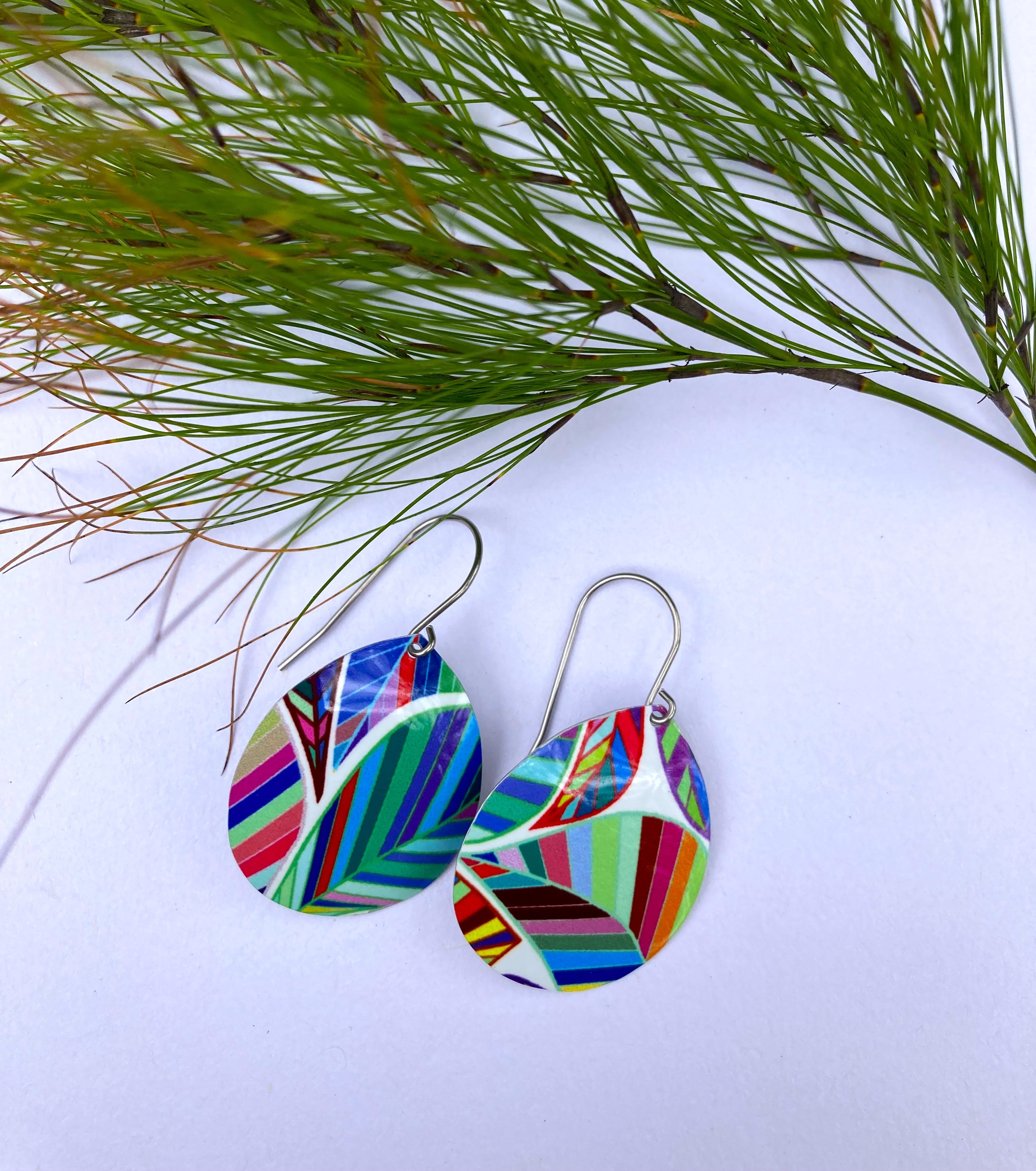Sublimation printed aluminium earrings - Painted Plume Collection