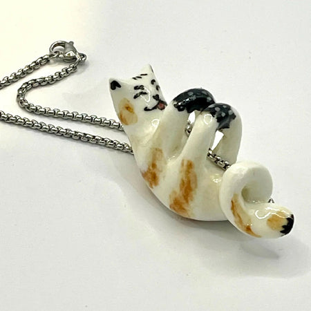 Porcelain cat pendant handmade