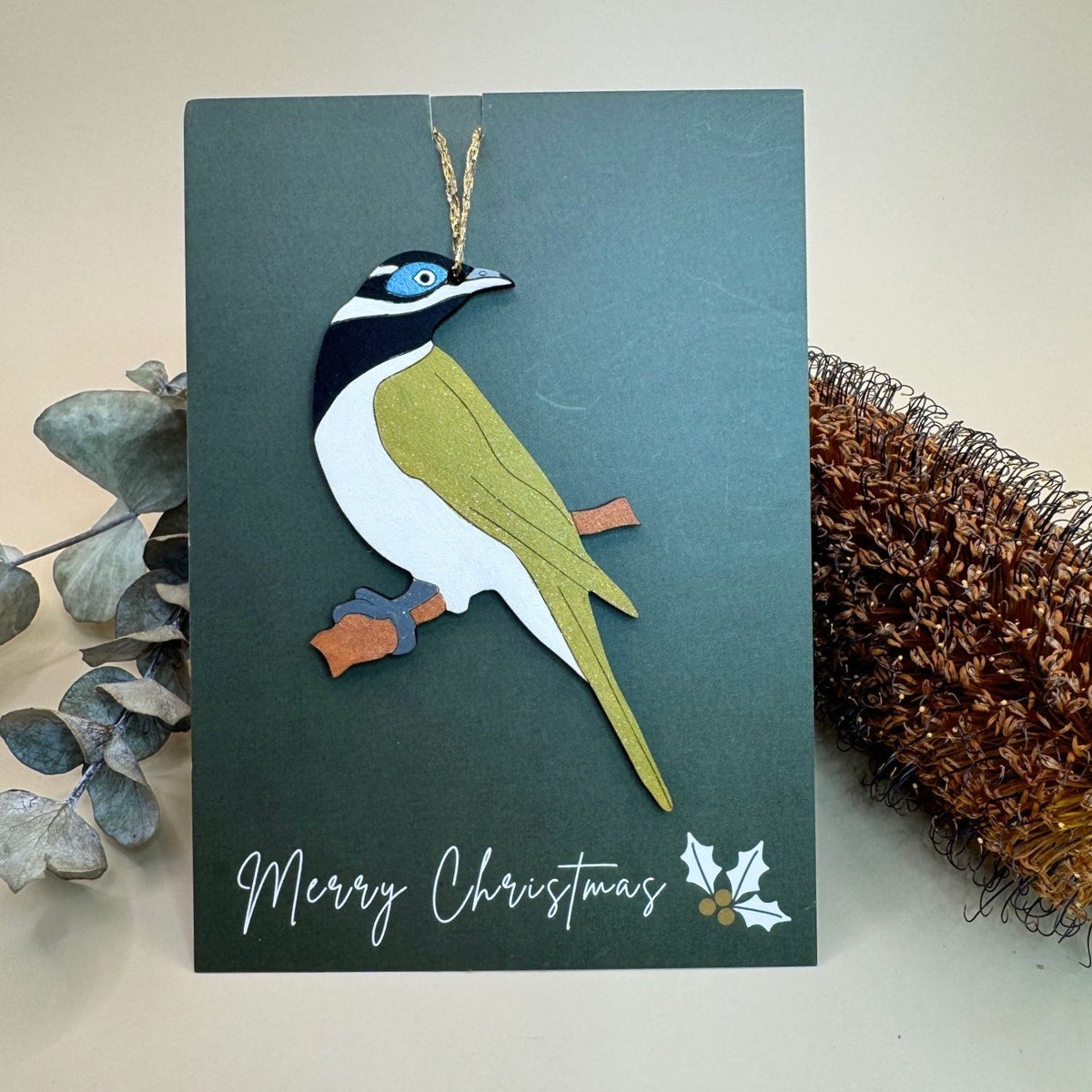 Blue Faced Honey Eater Hand Painted Christmas Decoration