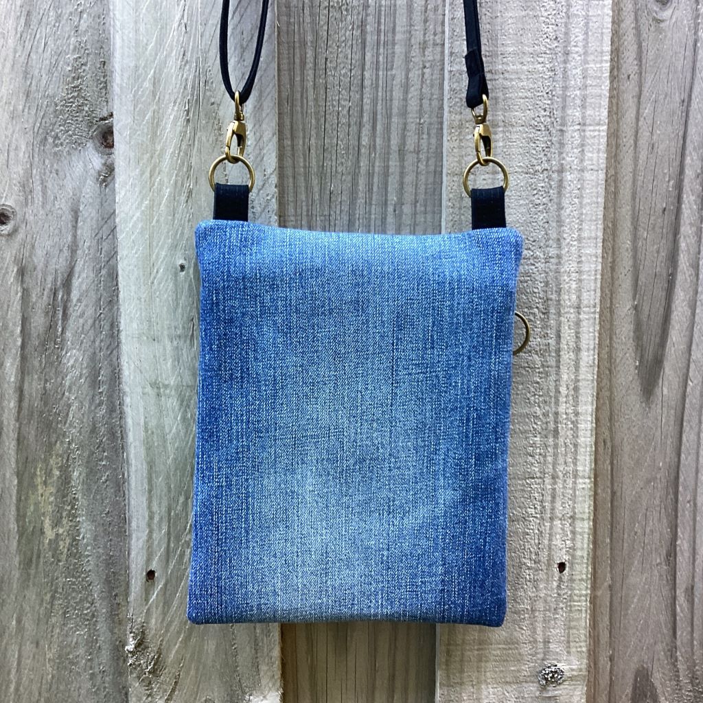Upcycled Denim Crossbody Bag - Red Polka Dot Heart