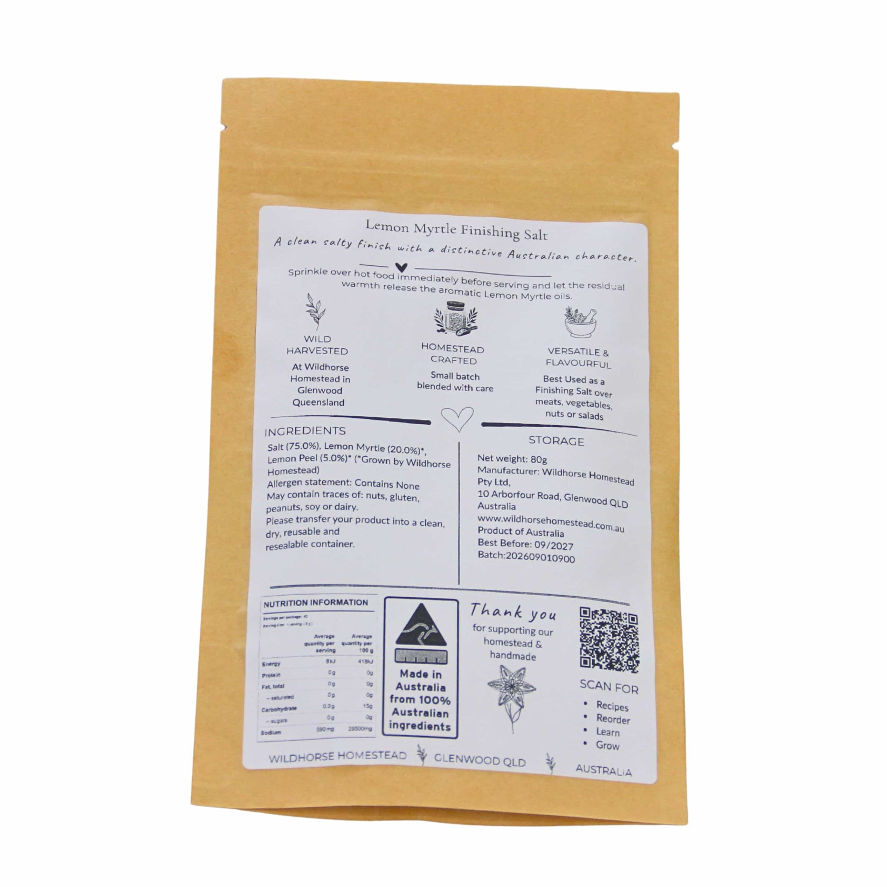 Wildhorse Homestead Lemon Myrtle Finishing Salt – 80g