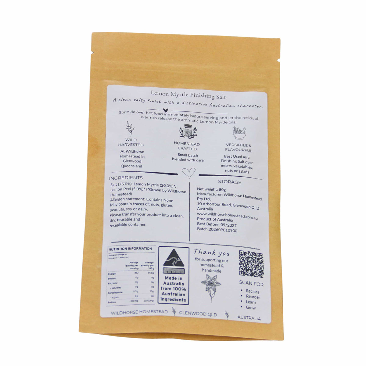 Wildhorse Homestead Lemon Myrtle Finishing Salt – 80g