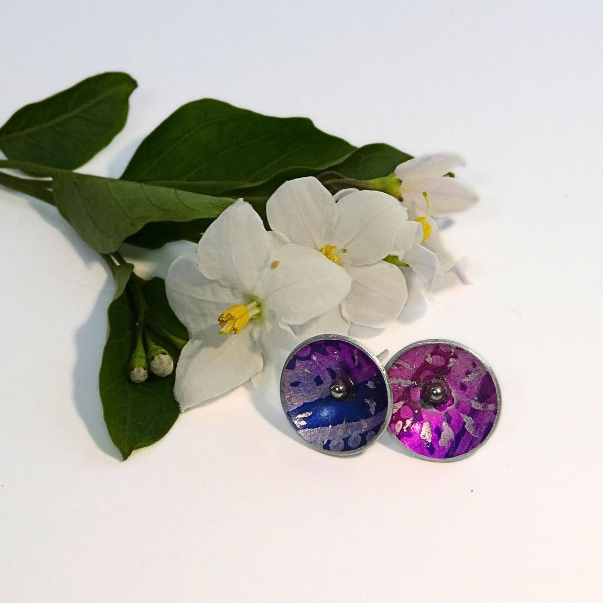Anodised aluminium stud earrings Aztec Aura Collection