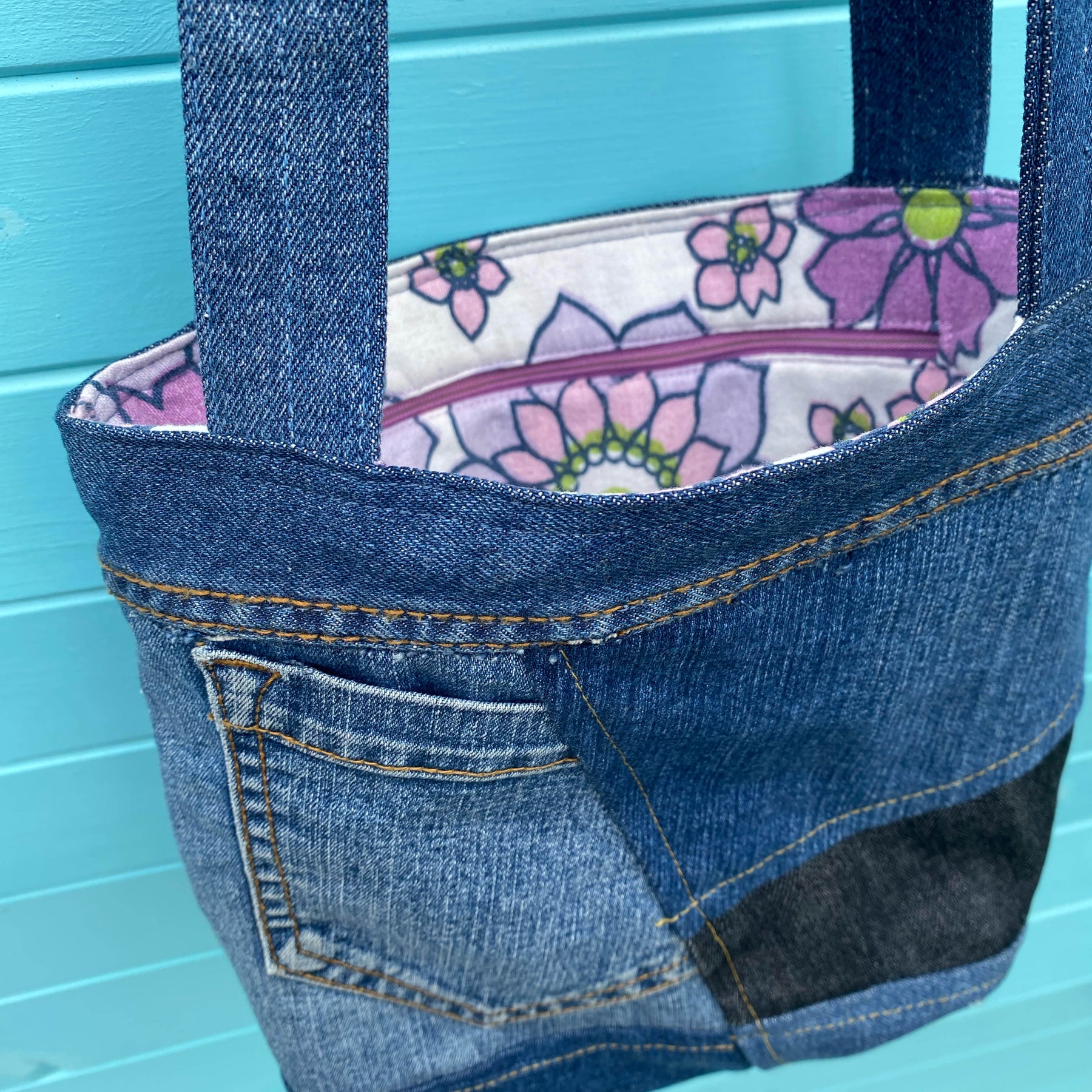 Purple Stitch Handmade Shoulder Bag Upcycled Vintage Fabrics & Denim