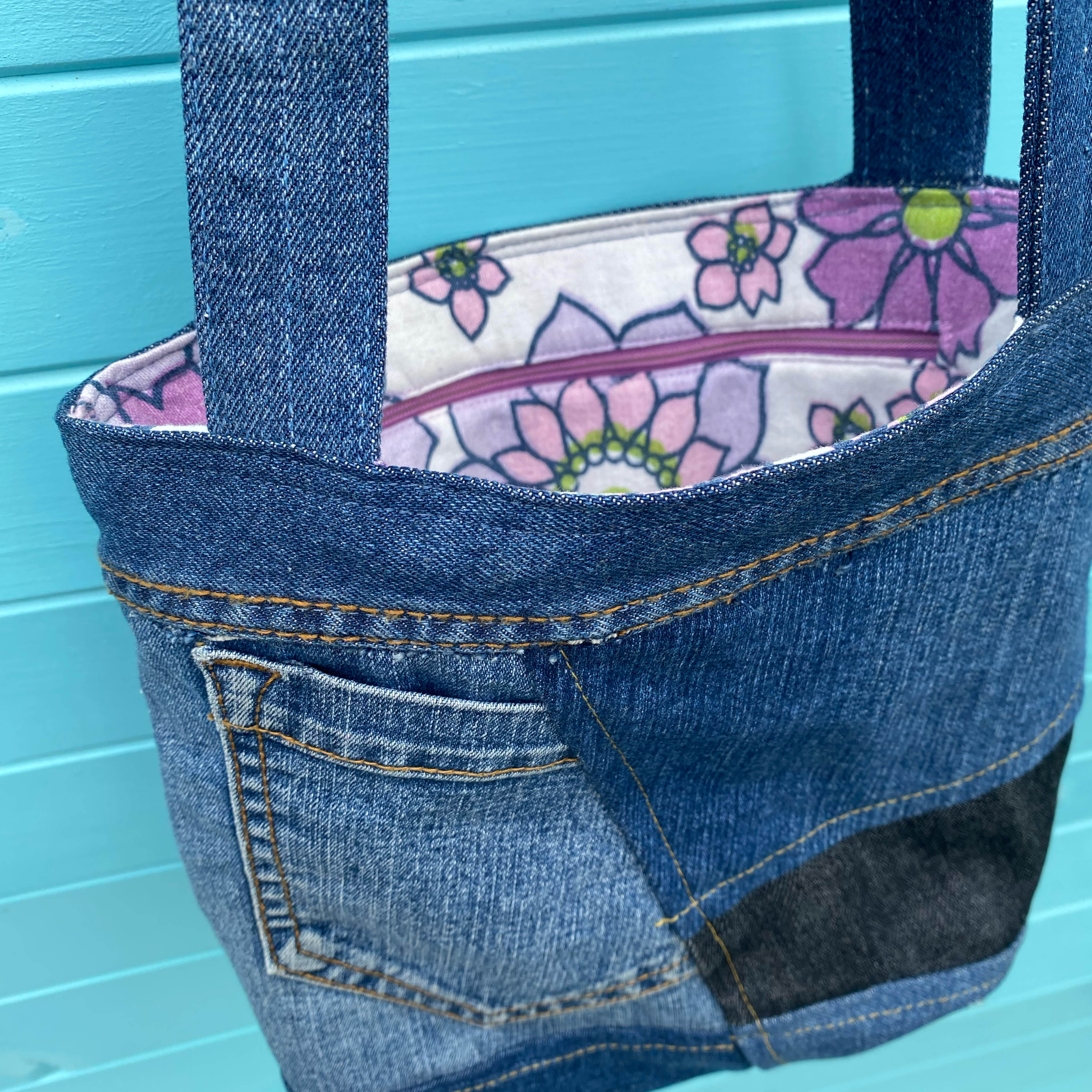 Purple Stitch Handmade Shoulder Bag Upcycled Vintage Fabrics & Denim