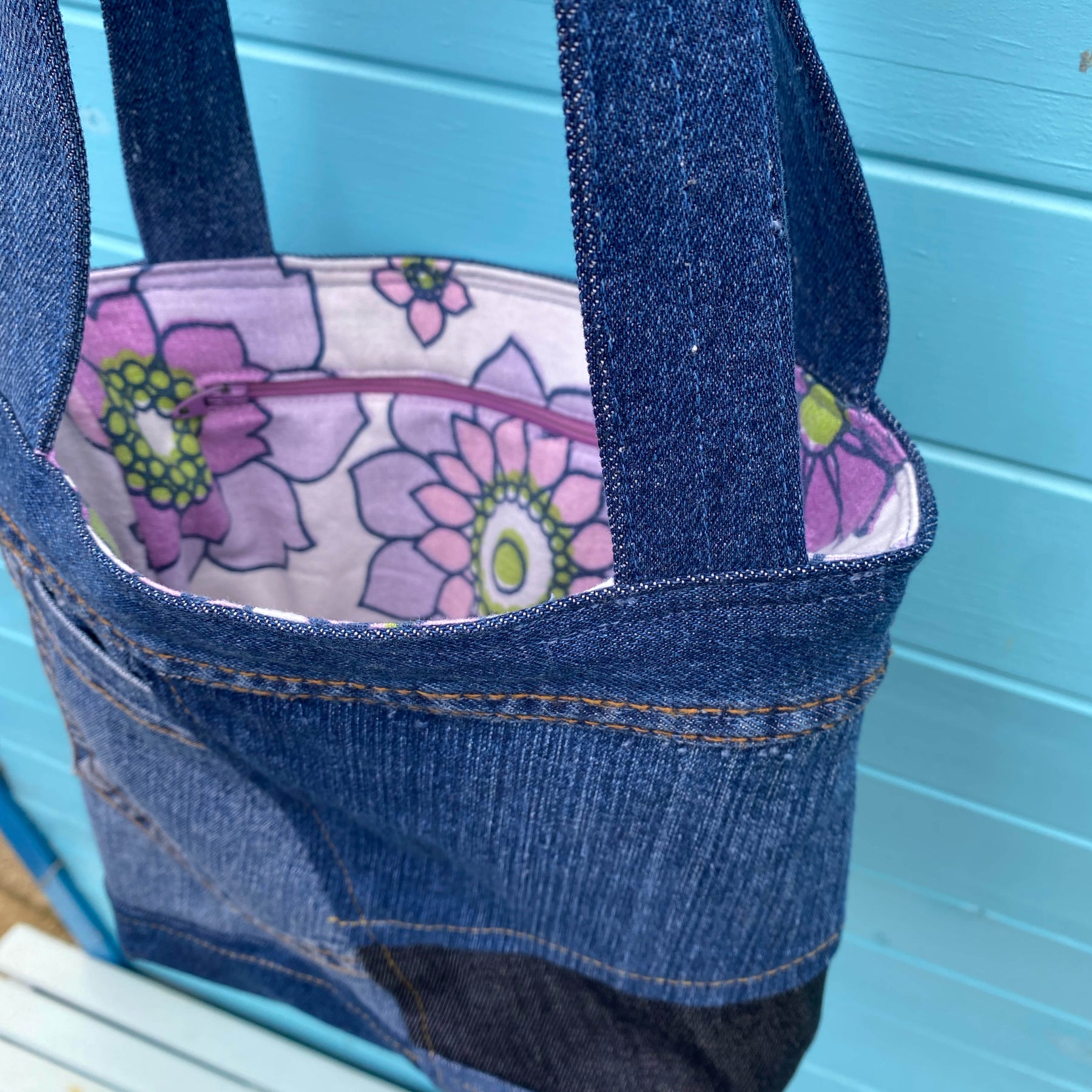 Purple Stitch Handmade Shoulder Bag Upcycled Vintage Fabrics & Denim