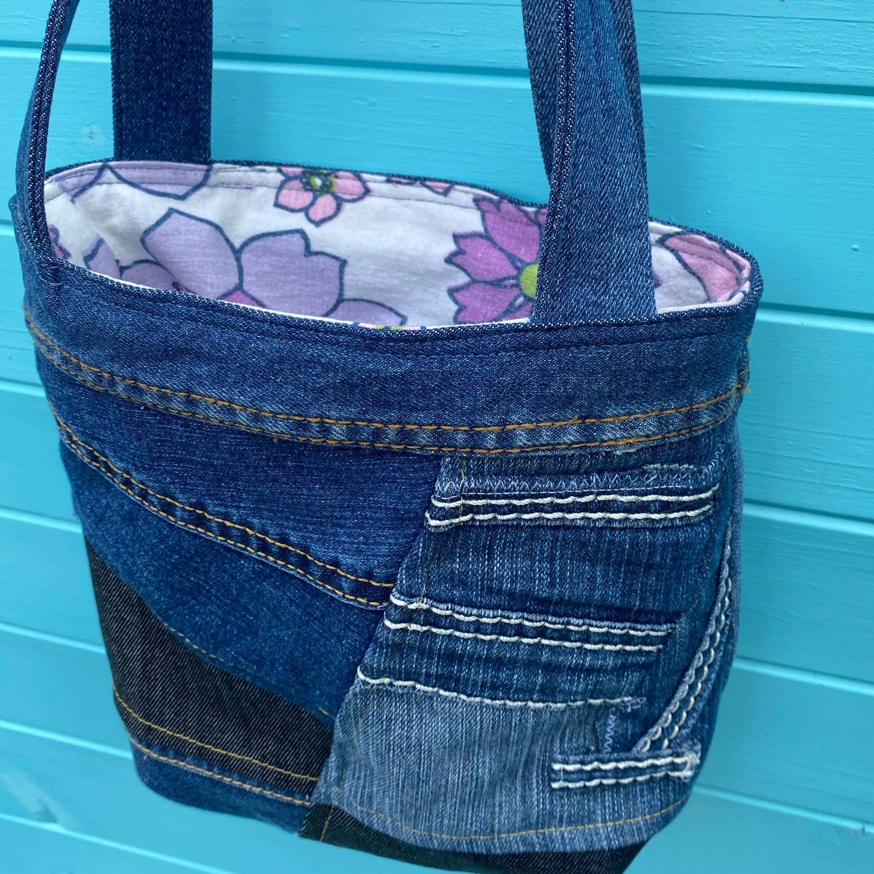 Purple Stitch Handmade Shoulder Bag Upcycled Vintage Fabrics & Denim