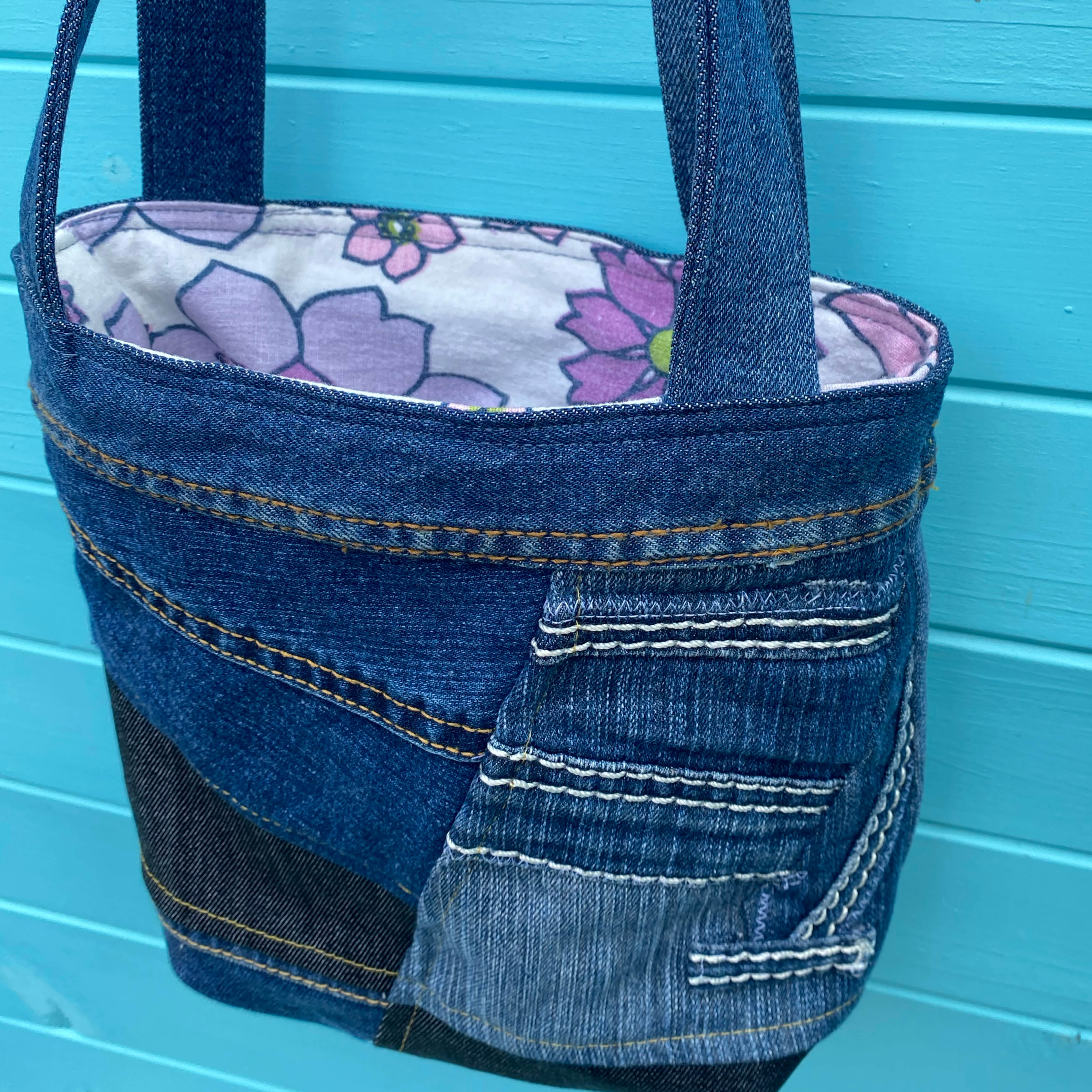 Purple Stitch Handmade Shoulder Bag Upcycled Vintage Fabrics & Denim