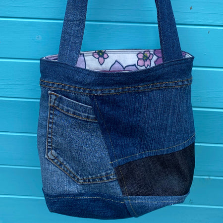 Purple Stitch Handmade Shoulder Bag Upcycled Vintage Fabrics & Denim