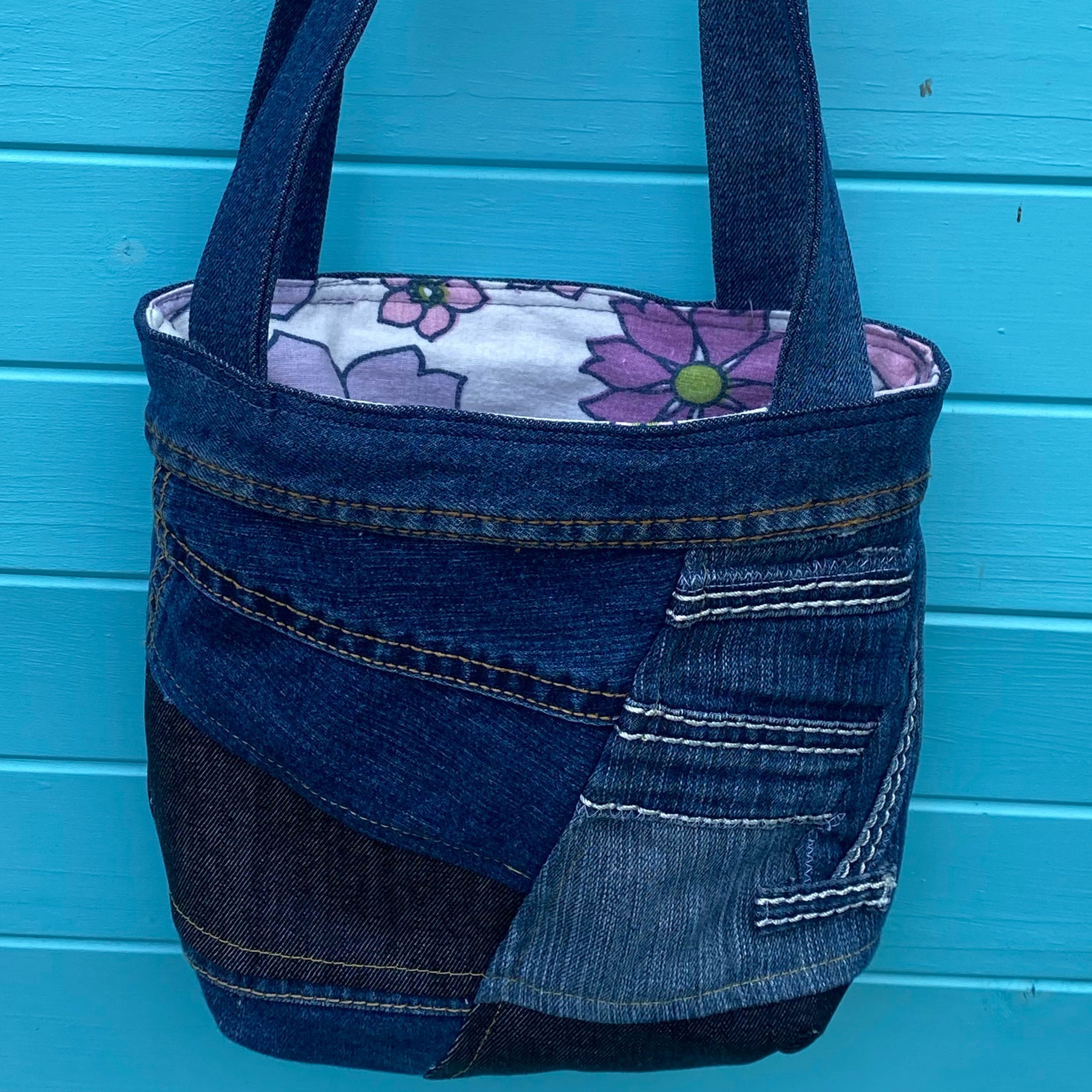Purple Stitch Handmade Shoulder Bag Upcycled Vintage Fabrics & Denim