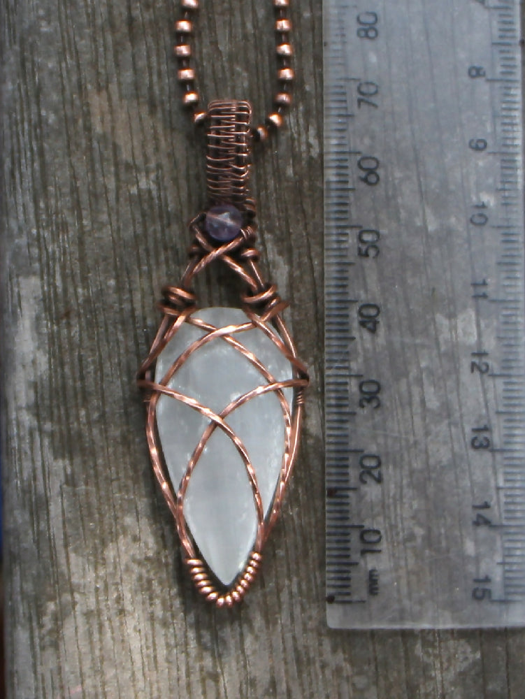 Selenite with Amethyst in Copper with chain
