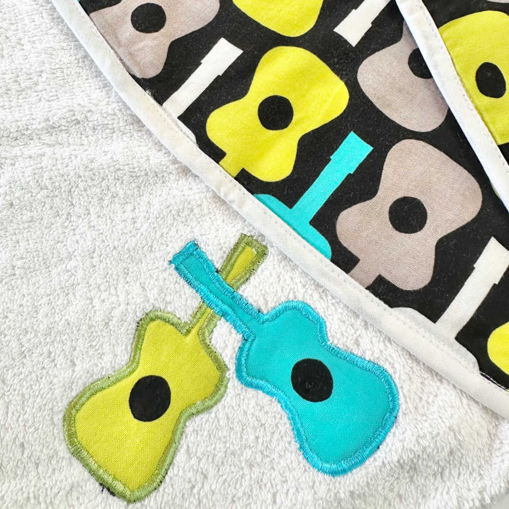 Handmade Larger Burp Cloth, Baby Bib Set | Guitar Print
