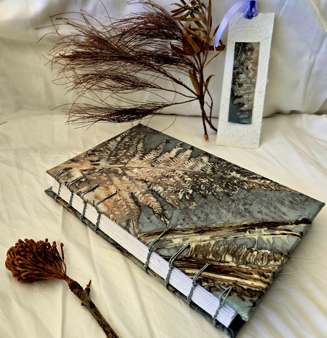 Ferns & Shadows — Handmade A5 Eco-Printed Journal
