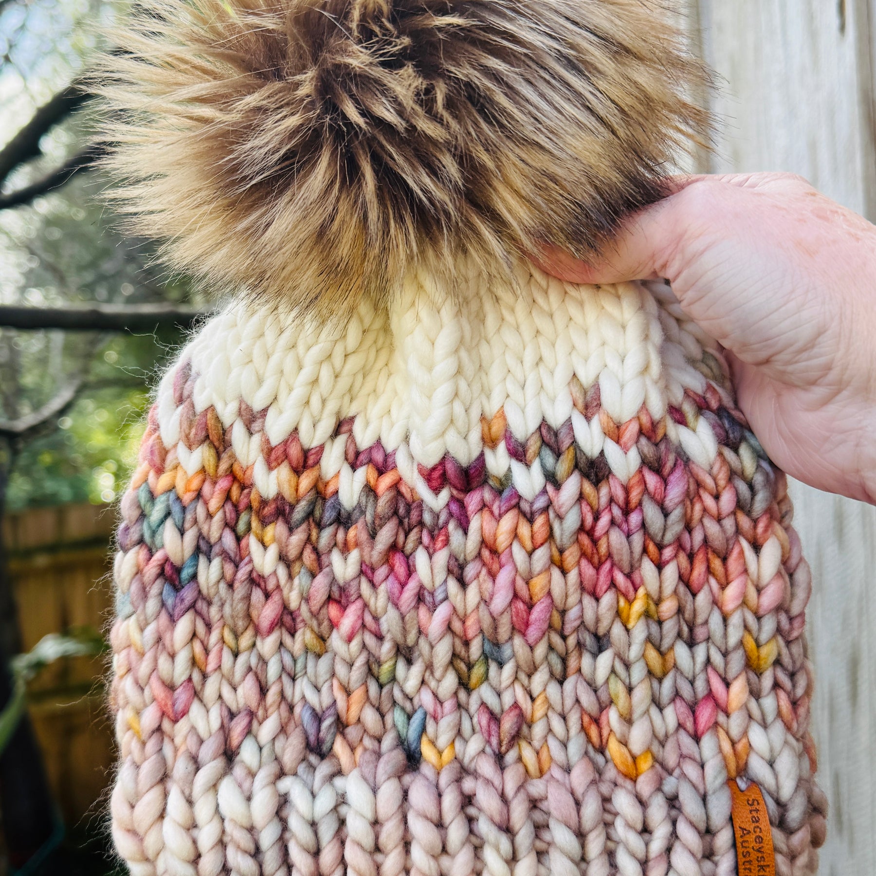 Hand Knitted Merino Wool Beanie with Removable Faux Fur PomPom | Handmade Winter Hat