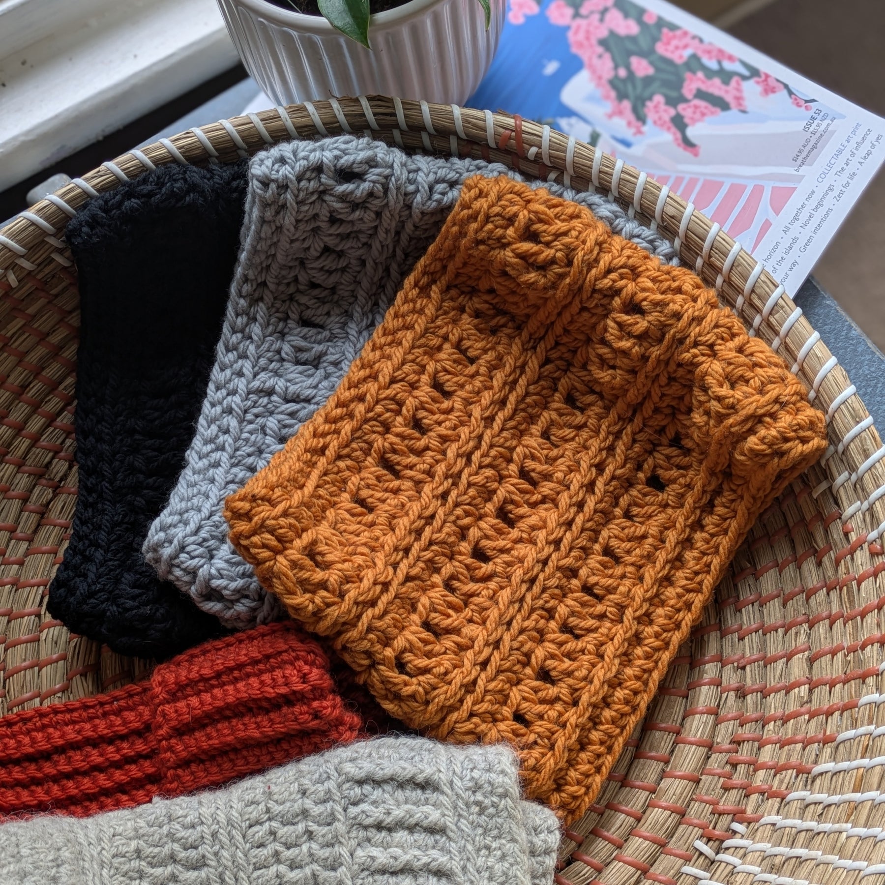 Handmade Cozy Crochet Cowl Neck Warmer in Classic Black Liquorice Merino Yarn