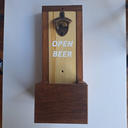Timber Wall Mounted Beer Bottle Opener with Catcher