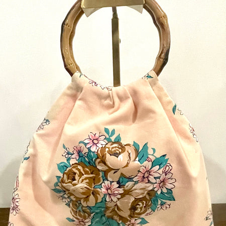 Mini Granny Bag, Cream Floral, Pink Interior, Handmade