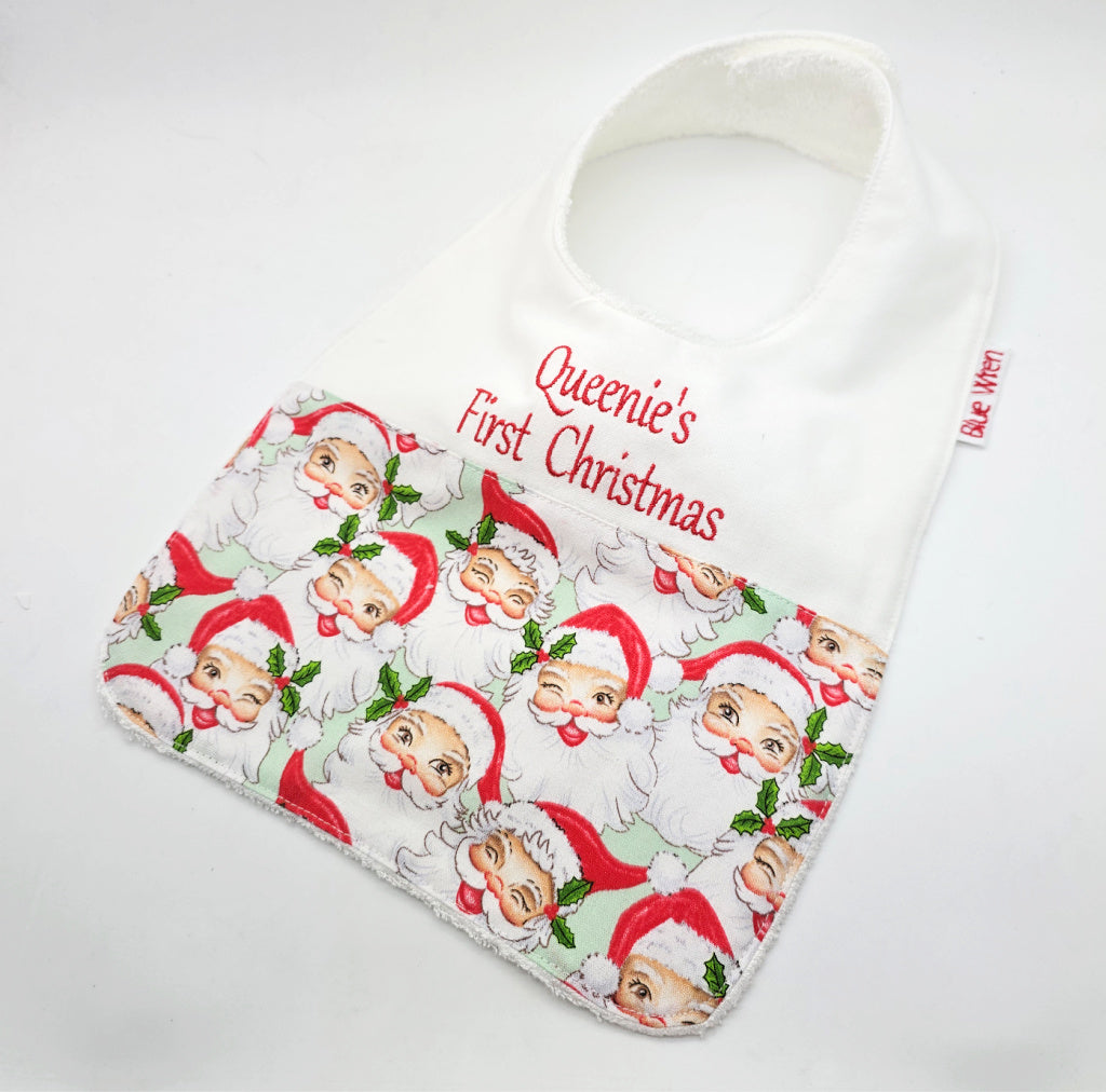 Christmas Santas Baby Bib Personalised Baby Name Gift