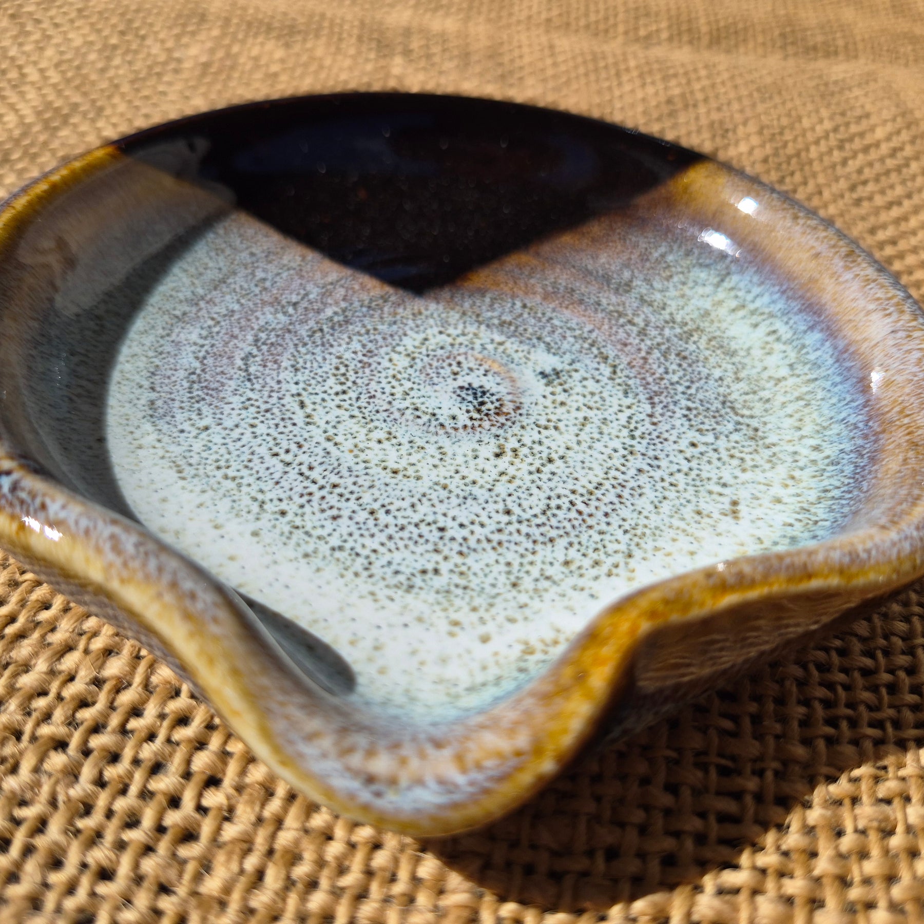 Stoneware Spoon Rest: Speckled white and brown