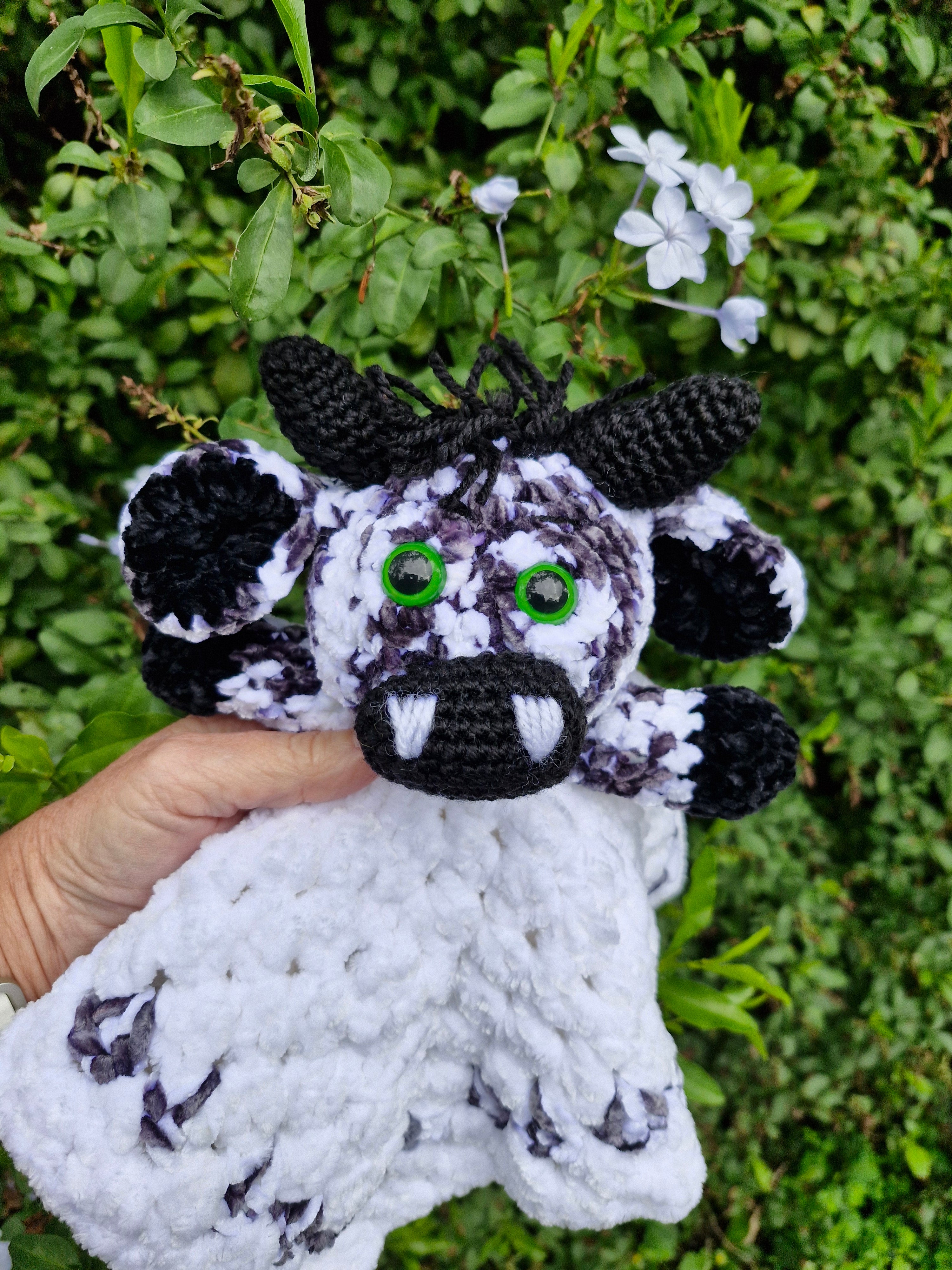 Handmade Highland Cow Black and White Lovey Baby Snuggle