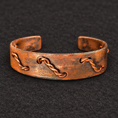 Handmade Steampunk Stitched Copper Cuff Bracelet B018
