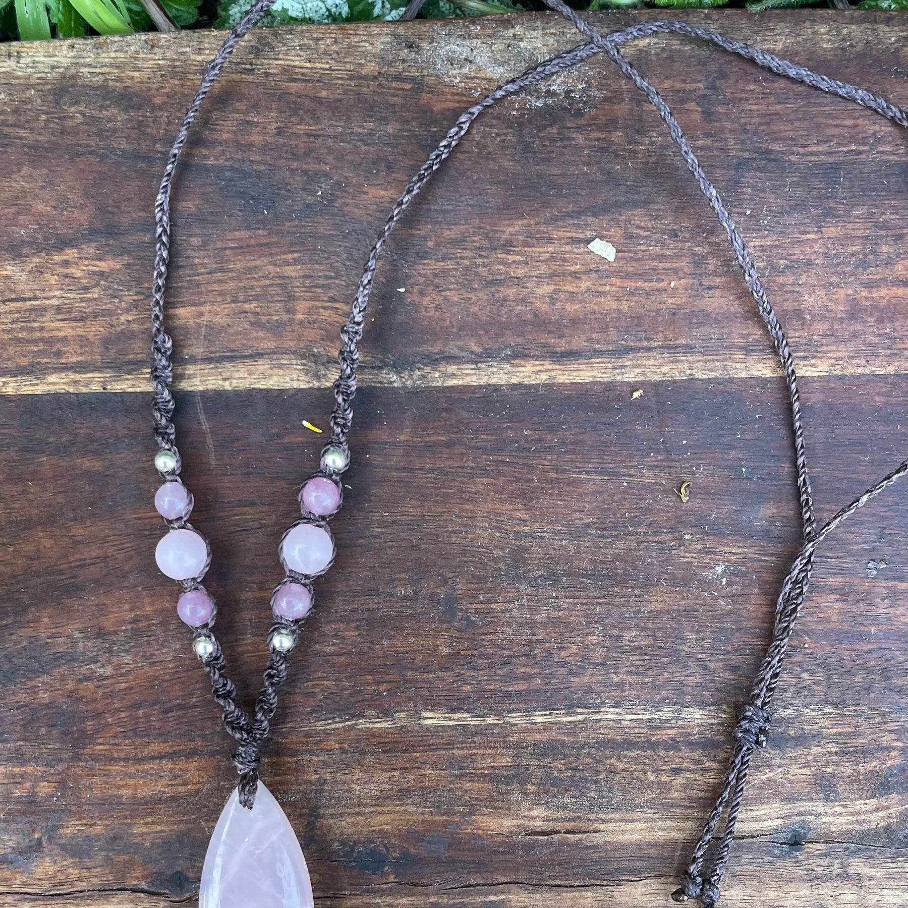 Rose Quartz Pendant, Necklace, adjustable boho macrame