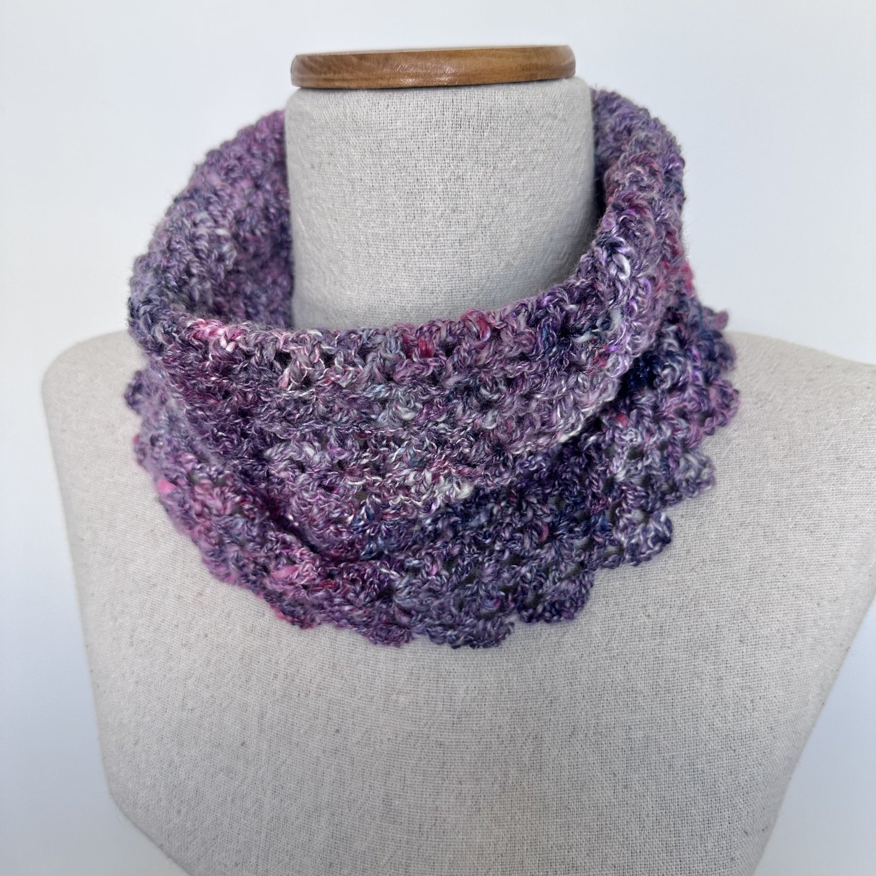 Handspun 'Mixed Berry' Merino & Silk  Crocheted Cowl