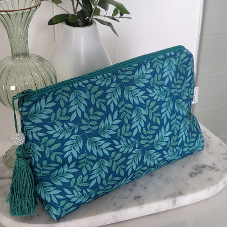 Cotton Makeup Pouch in Teal Botanical Leaf - Mother's Day Gift | Travel Pouch| Still.