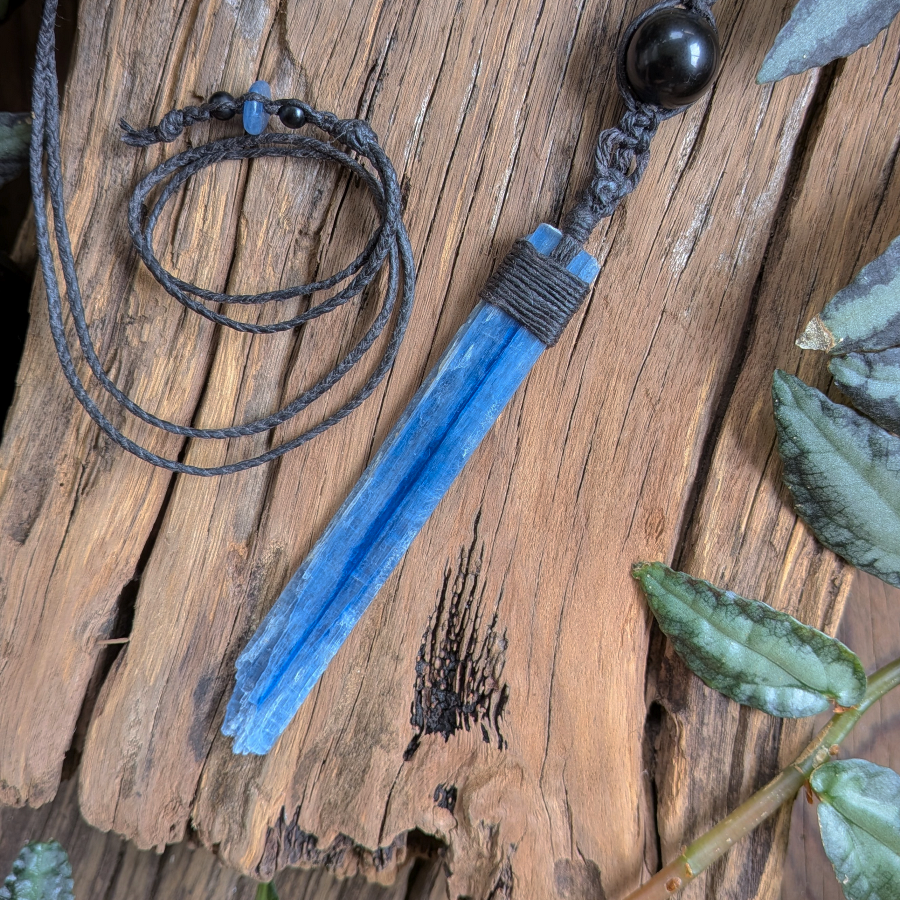 KYANITE WITH BLACK OBSIDIAN handmade necklace talisman