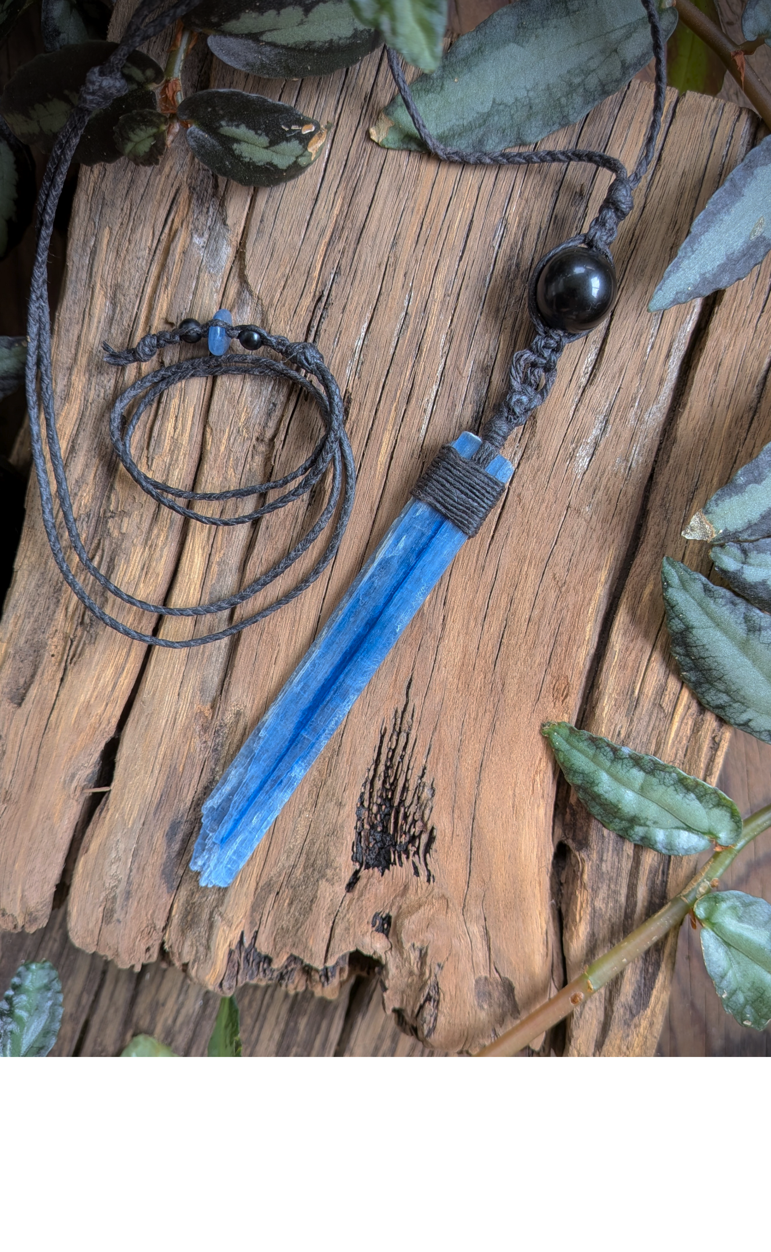 KYANITE WITH BLACK OBSIDIAN handmade necklace talisman