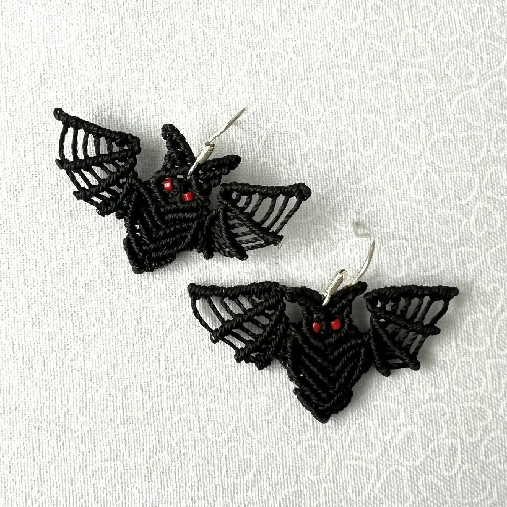 Bat Micro Macrame Earrings +Free Microfiber Pouch